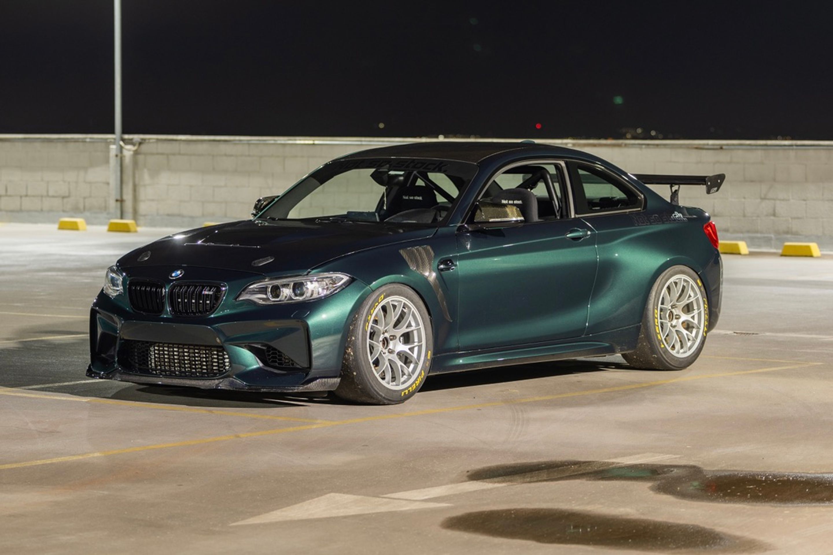 Green BMW F87 M2 with 18" EC-7 Apex wheels in Race Silver