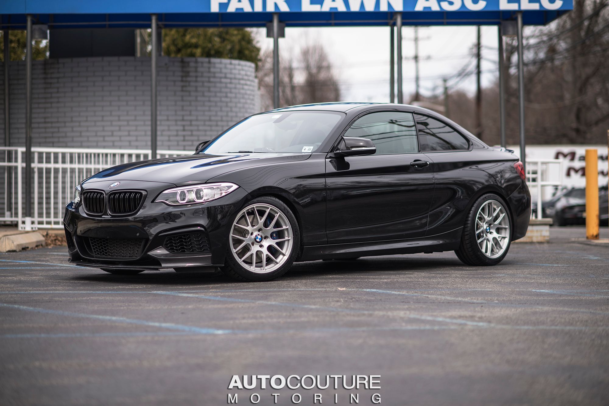 Black BMW F22 Coupe 2 Series with 18" EC-7R Apex wheels in Brushed Clear
