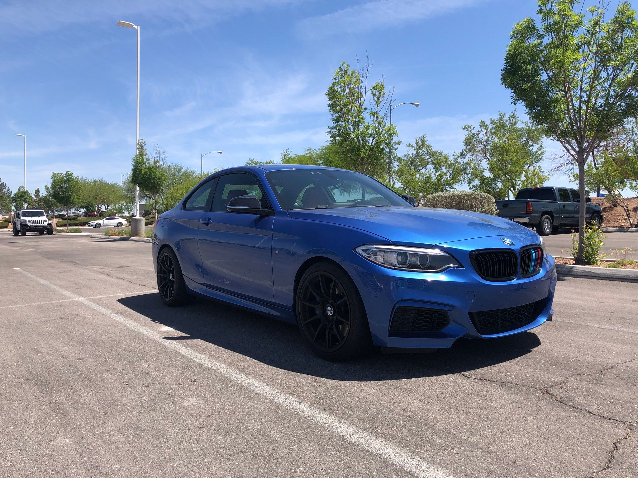 Blue BMW F22 Coupe 2 Series with 18" SM-10 Apex wheels in Satin Black