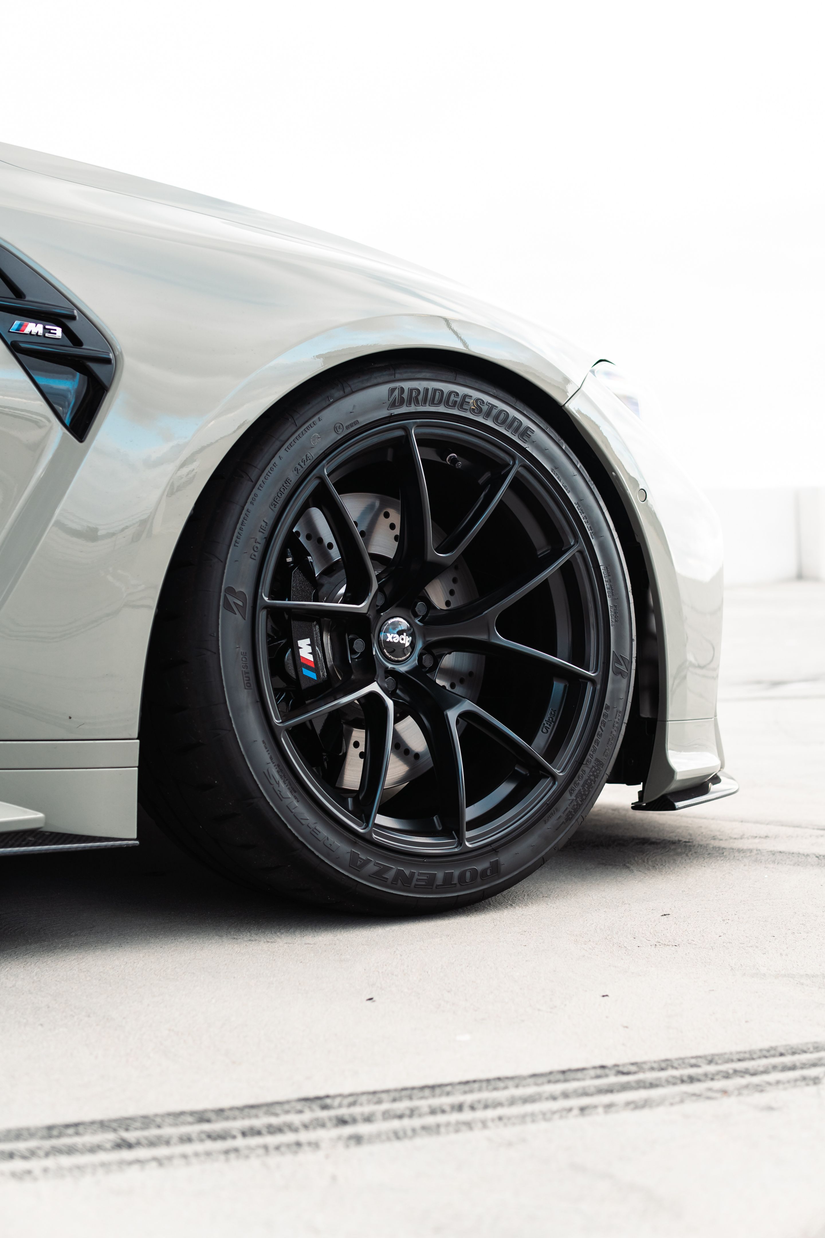 Grey BMW G80 M3 with 19" VS-5RS Apex wheels in Satin Black