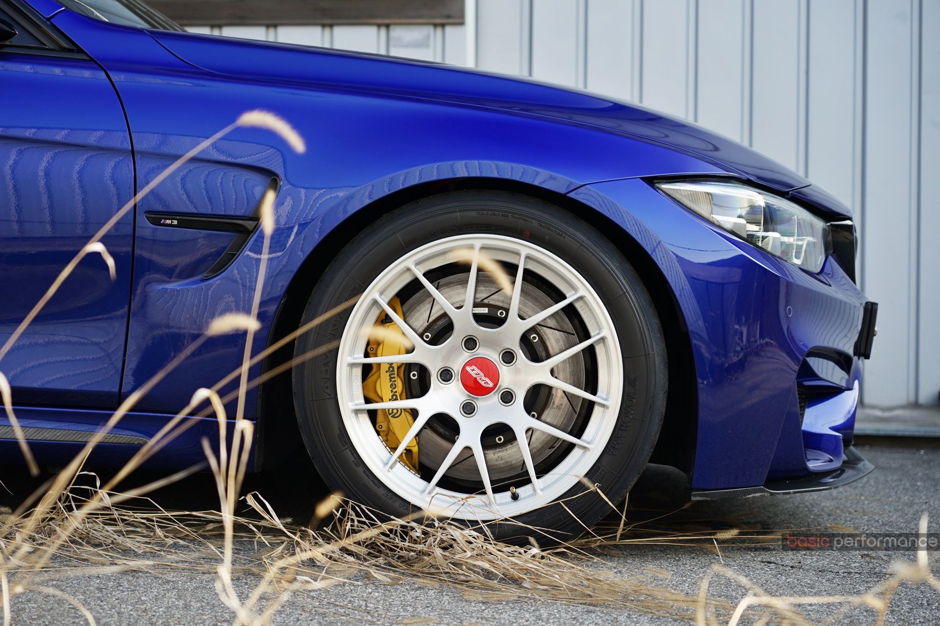 Blue BMW F80 M3 with 18" EC-7R Apex wheels in Brushed Clear