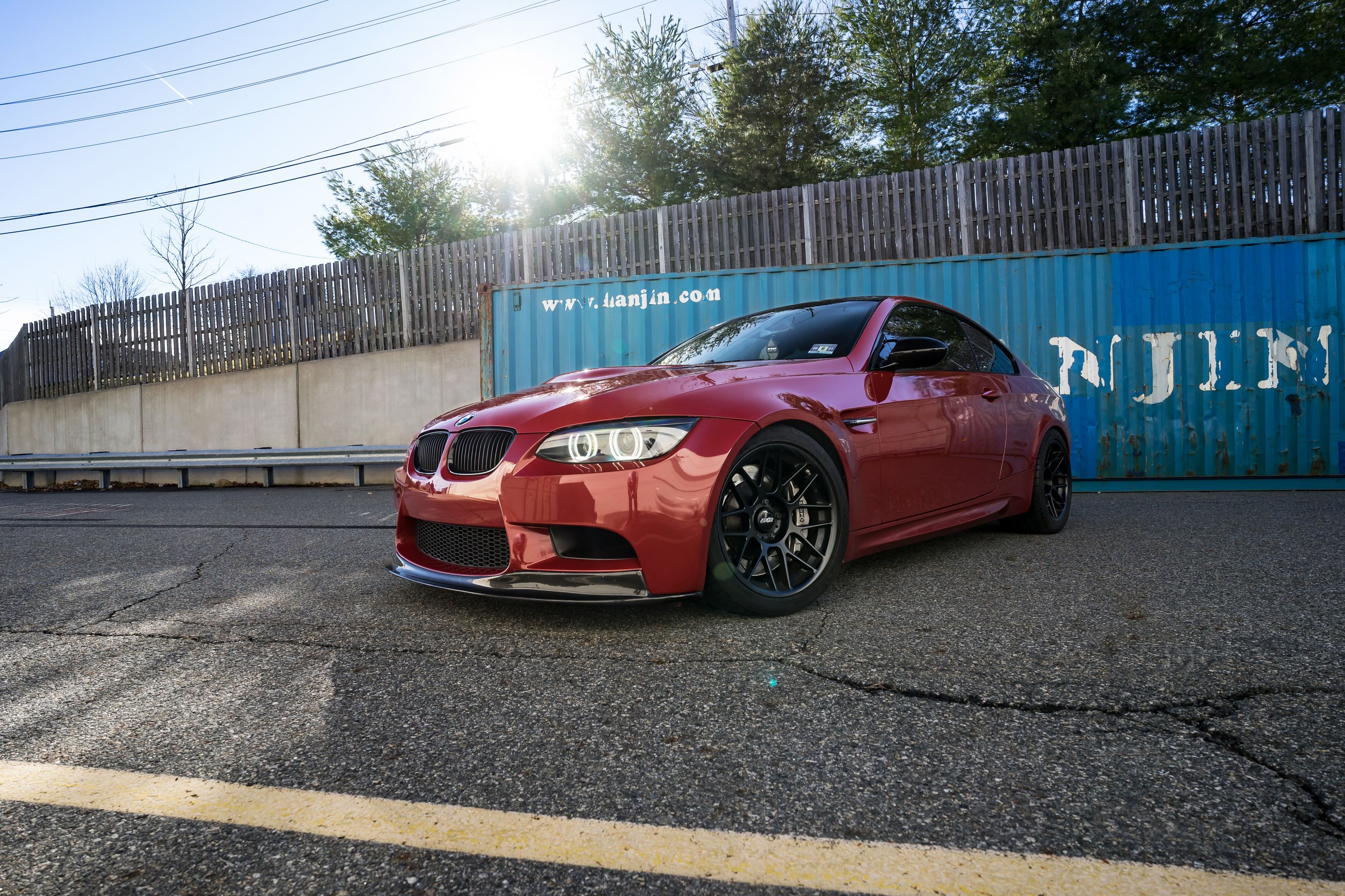 Red BMW E92 Coupe M3 with 18" ARC-8 Apex wheels in Satin Black
