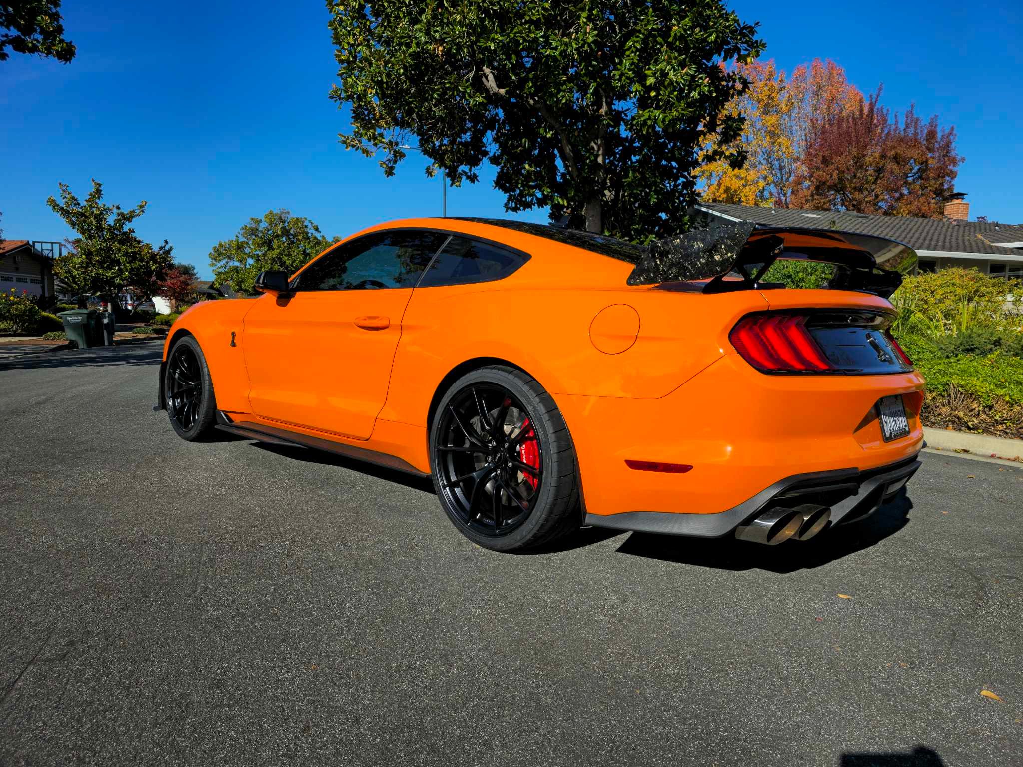 Orange Ford S550 Mustang GT500 with 20" VS-5RS Apex wheels in Satin Black