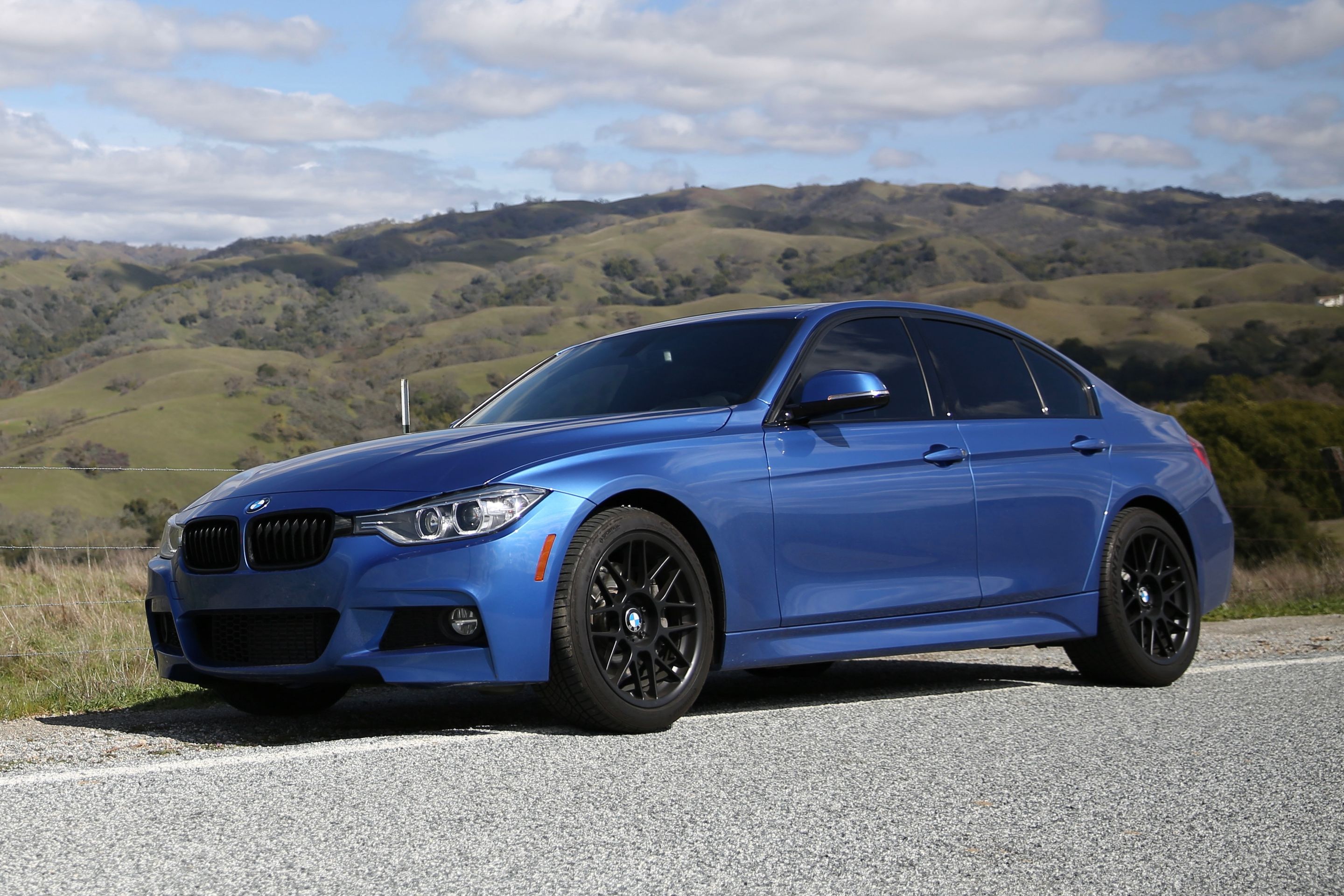 Blue BMW F30 Sedan 3 Series with 18" ARC-8 Apex wheels in Satin Black