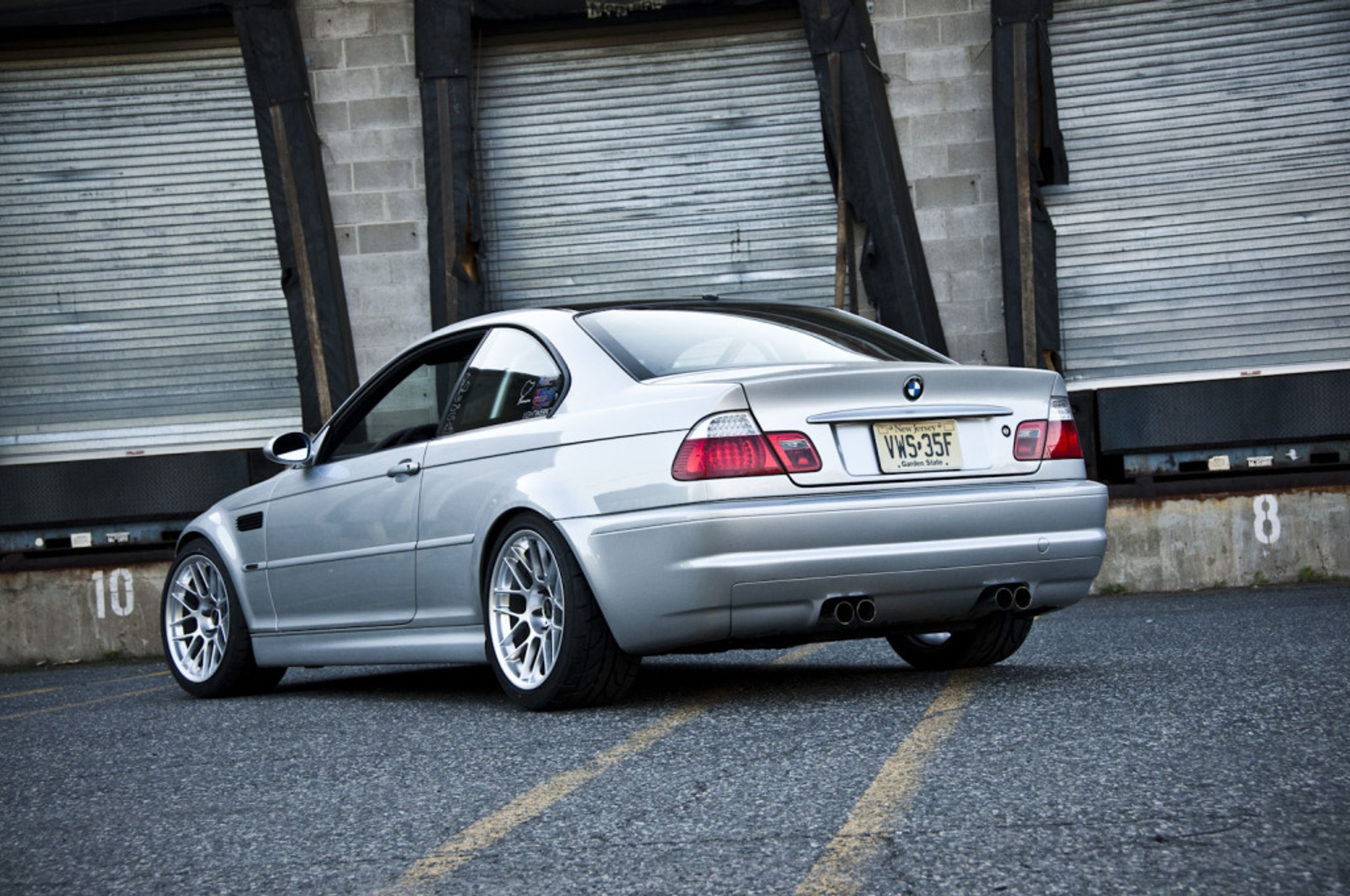Silver BMW E46 M3 with 18" ARC-8 Apex wheels in Hyper Silver