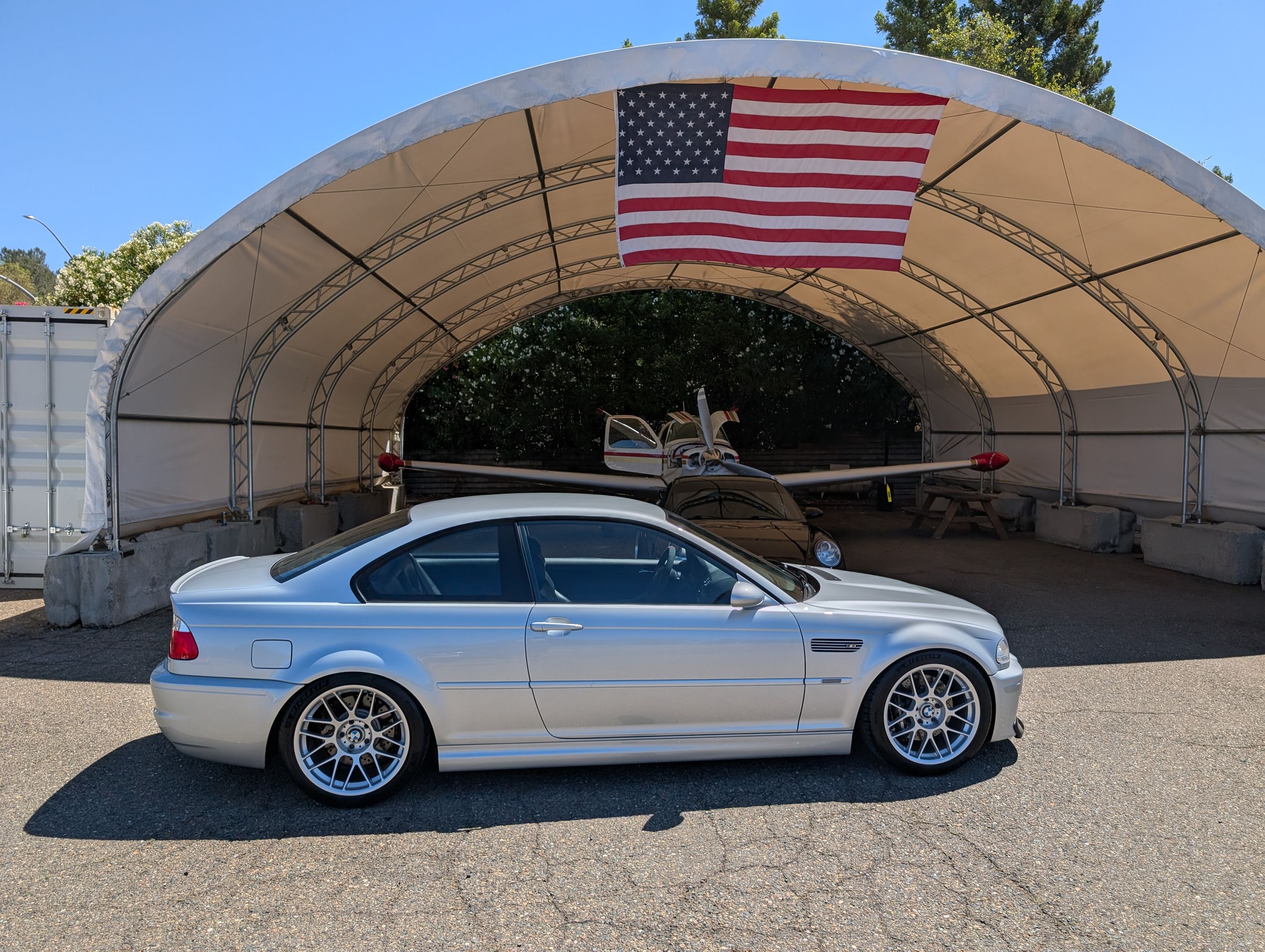 Silver BMW E46 M3 with 18" ARC-8 Apex wheels in Race Silver