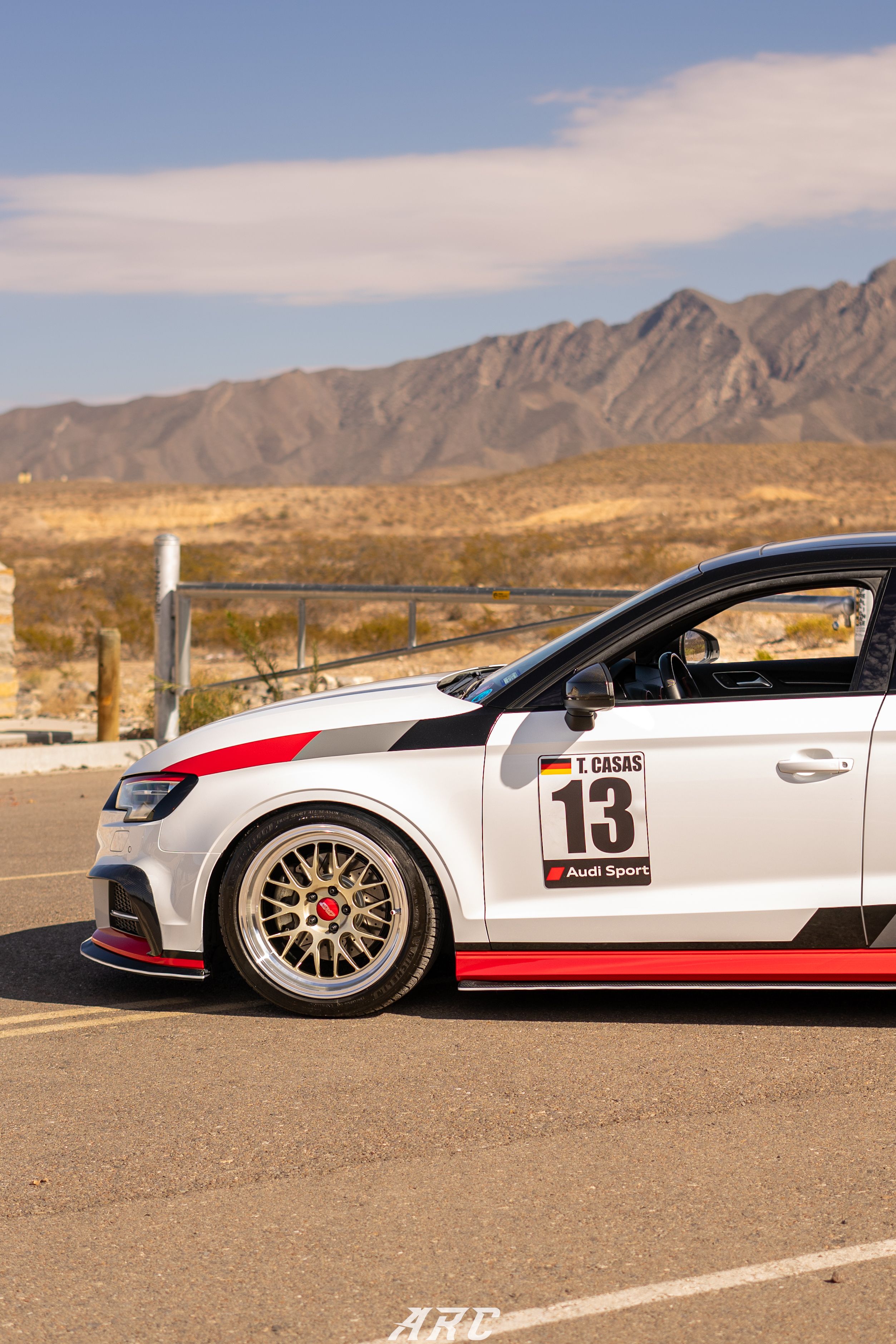 Race Livery Audi 8V A3 with 18" ML-10RT Apex wheels in Machined Lip Gloss Motorsport Gold