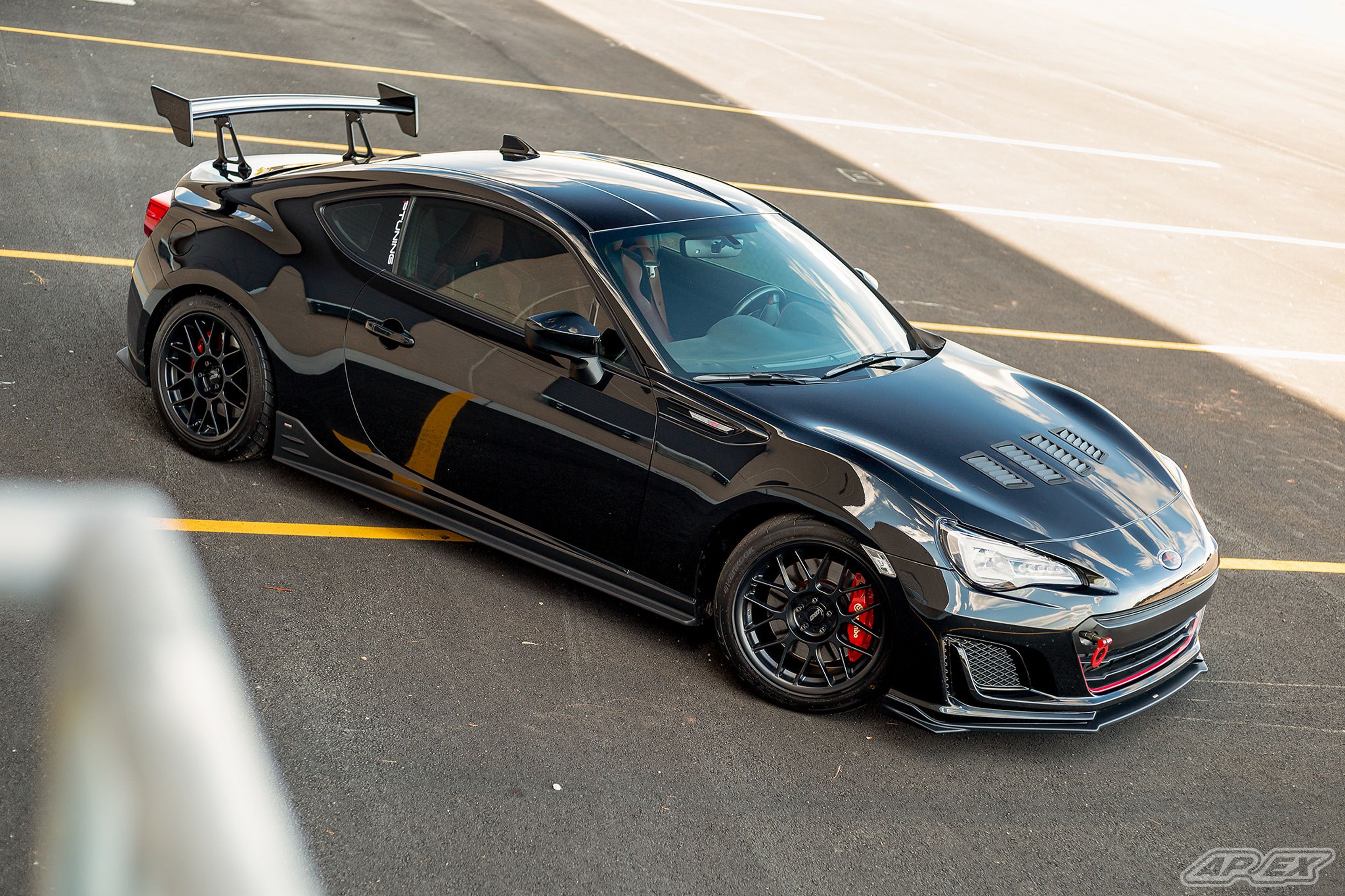 Black Subaru ZC6 / Gen 1 BRZ with 17" ARC-8 Apex wheels in Satin Black