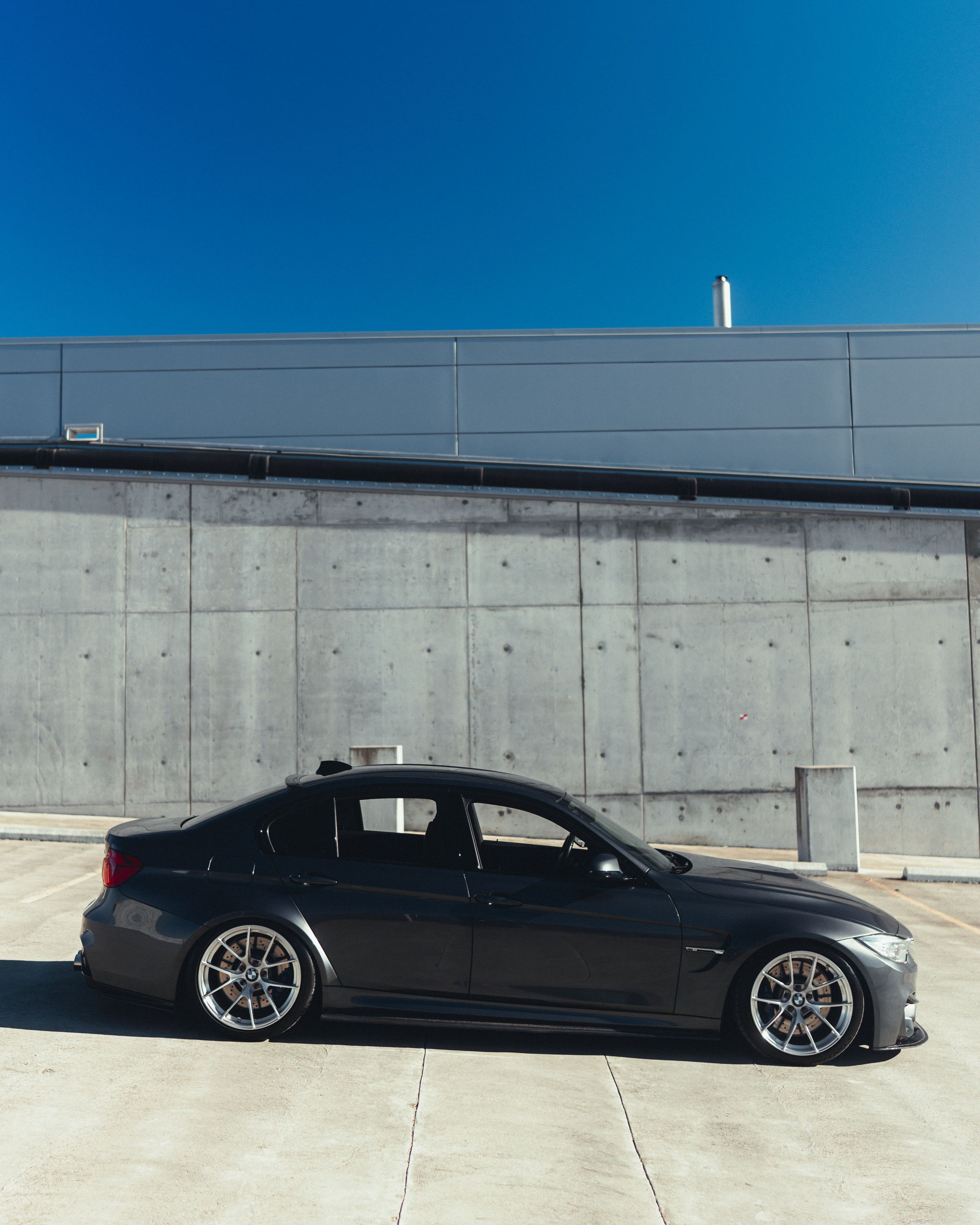 Grey BMW F80 M3 with 19" VS-5RS Apex wheels in Brushed Clear
