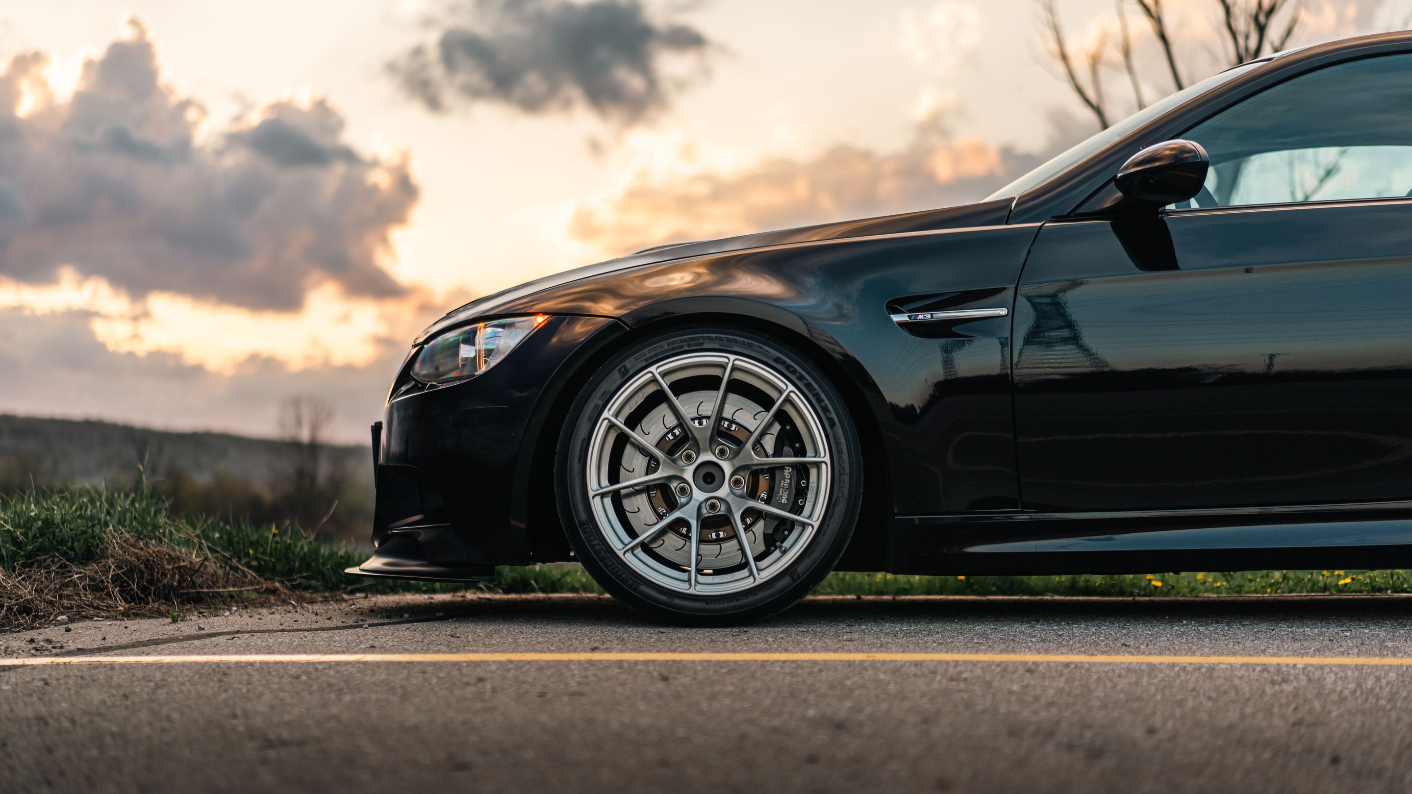 Black BMW E92 Coupe M3 with 18" VS-5RS Apex wheels in Brushed Clear