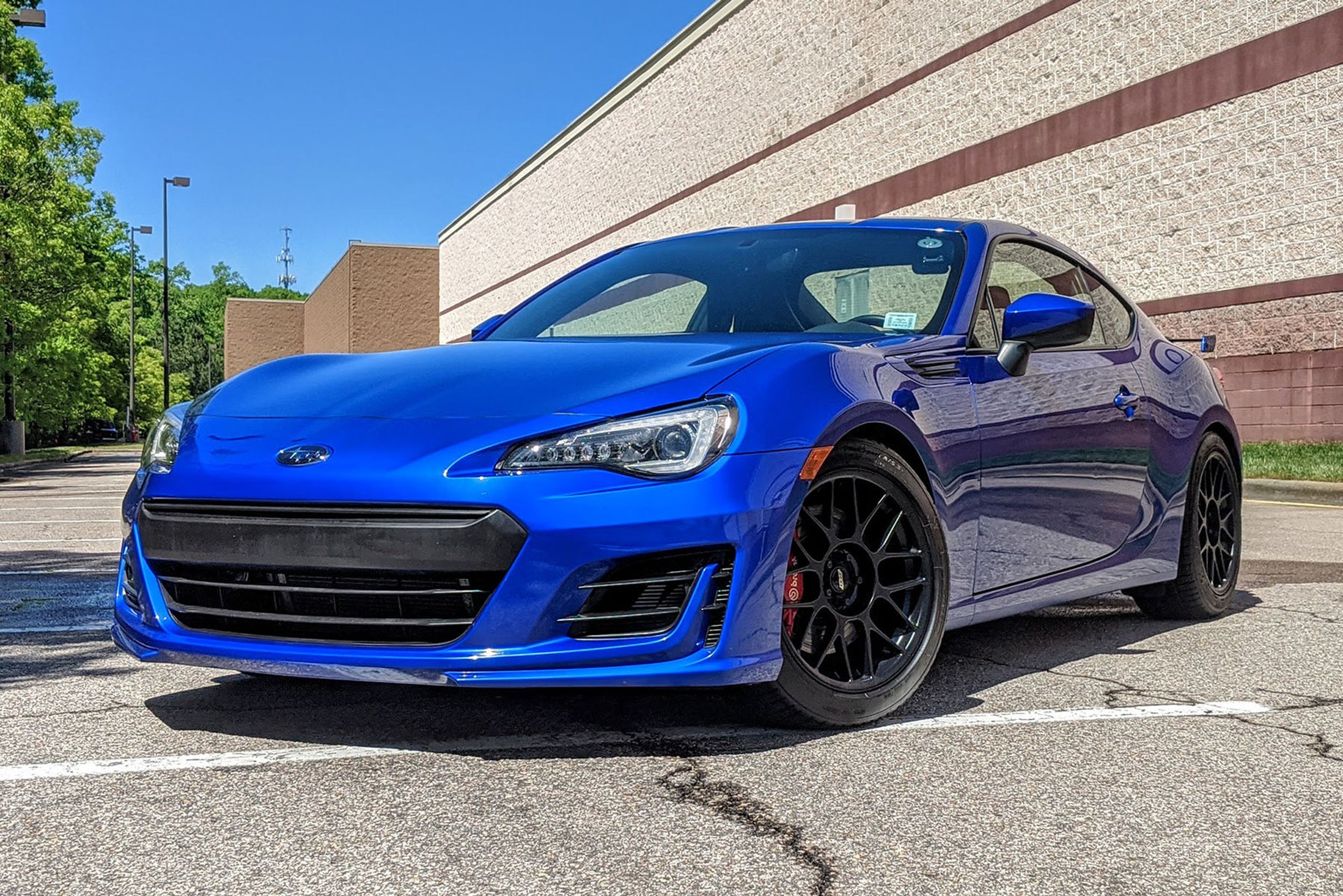 Blue Subaru ZC6 / Gen 1 BRZ with 17" ARC-8 Apex wheels in Satin Black