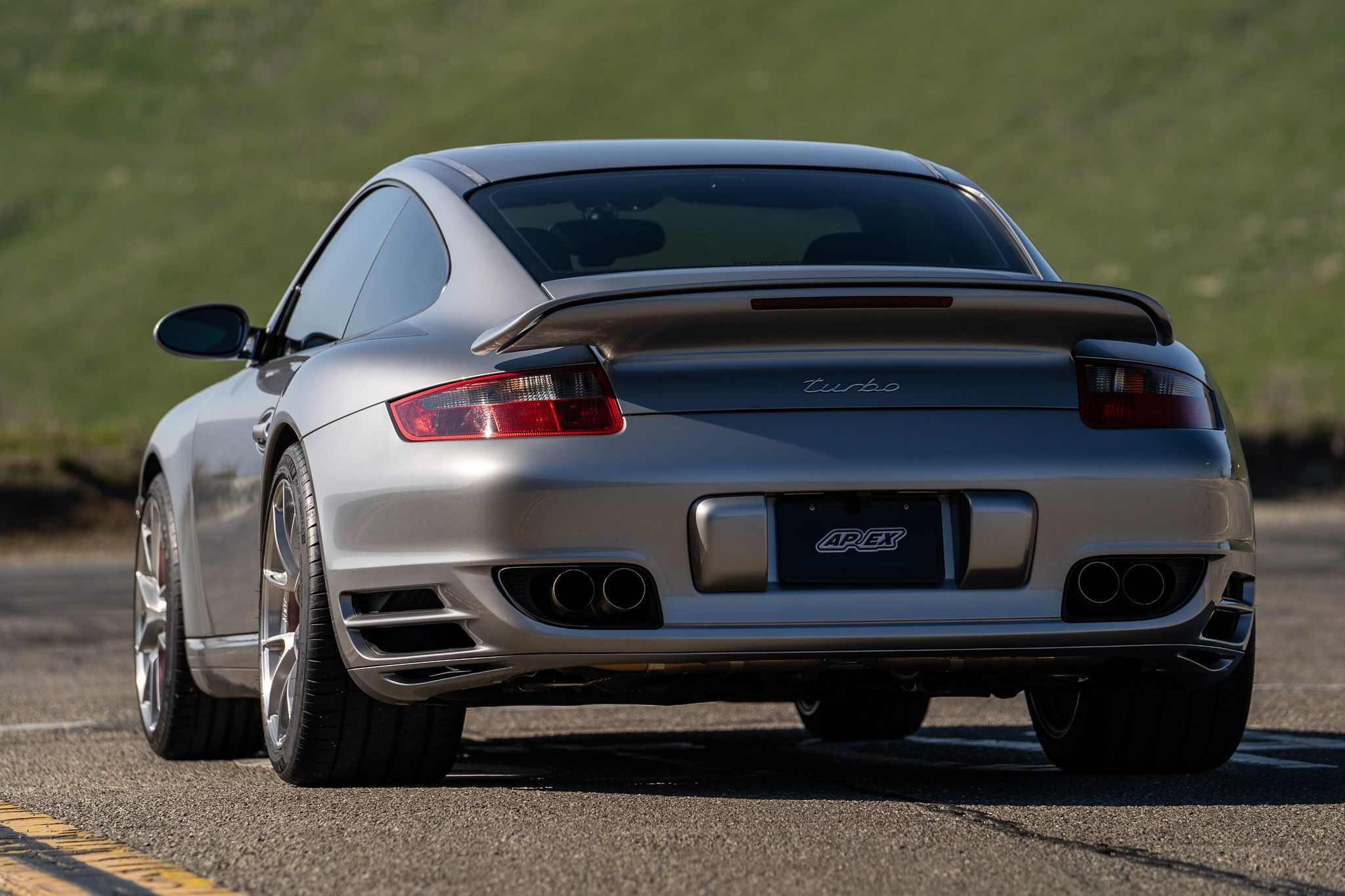 Silver Porsche 911 997 Turbo with 19" VS-5RS Apex wheels in Brushed Clear