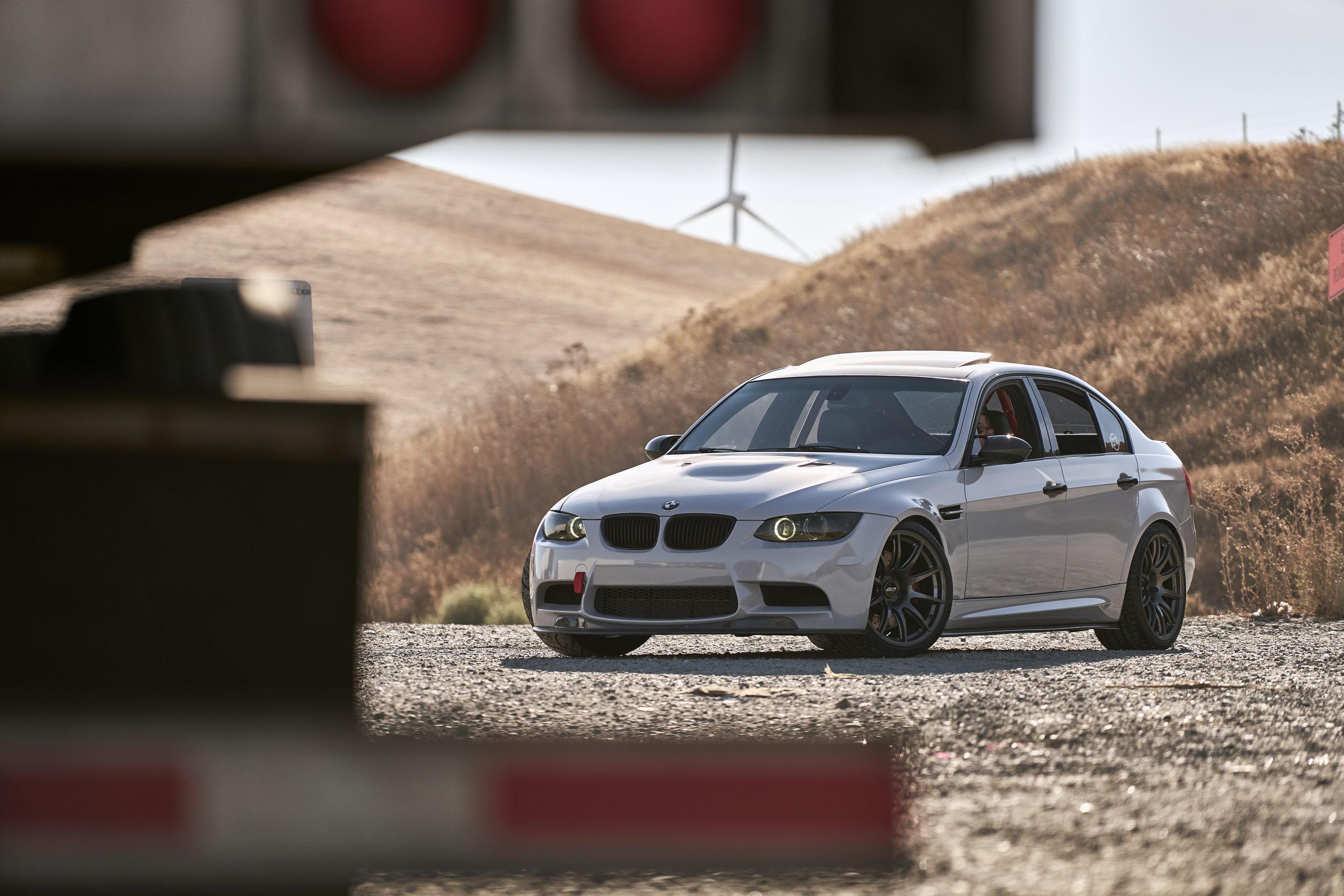 Grey BMW E90 Sedan M3 with 19" SM-10 Apex wheels in Satin Black