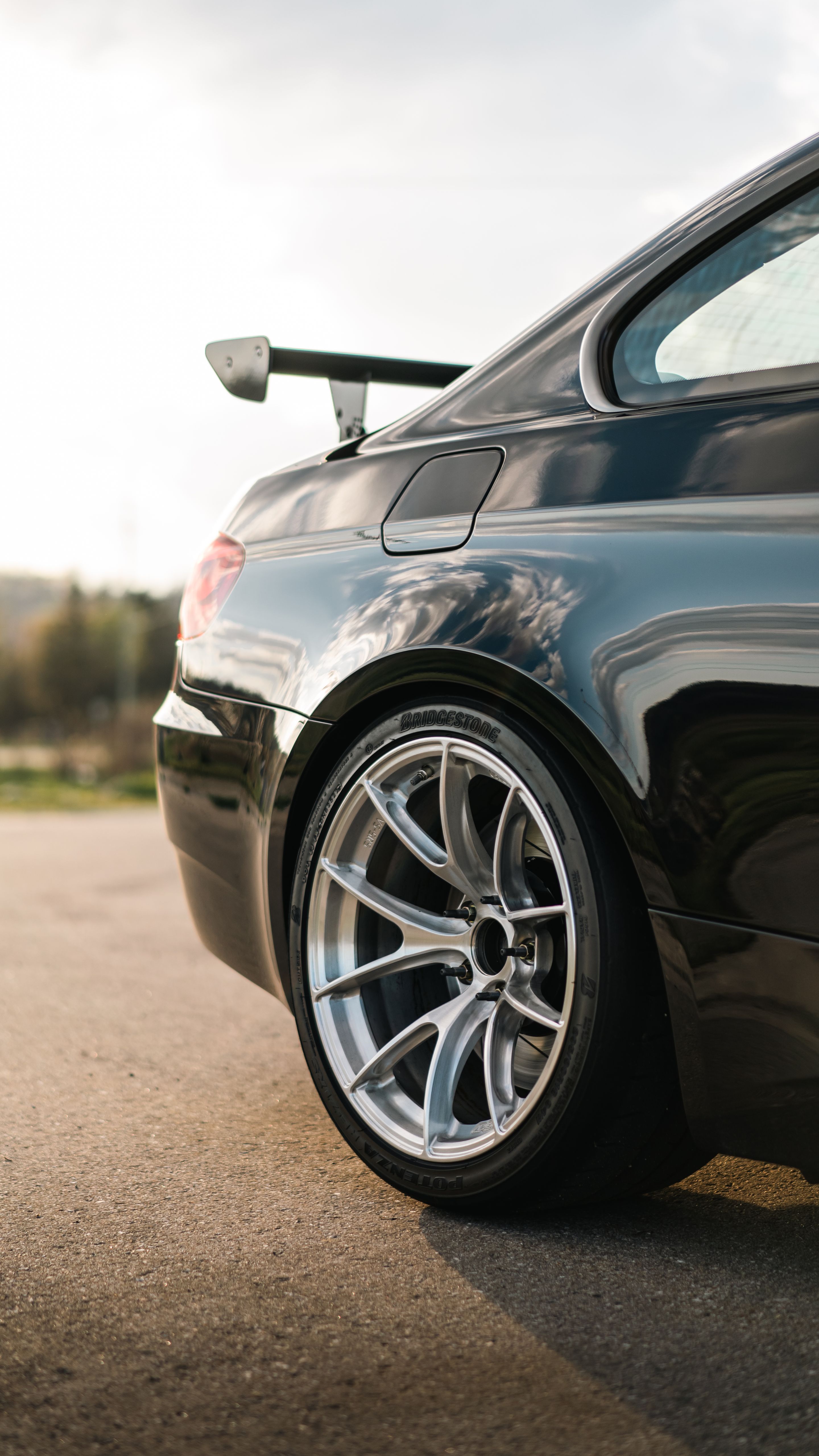 Black BMW E92 Coupe M3 with 18" VS-5RS Apex wheels in Brushed Clear