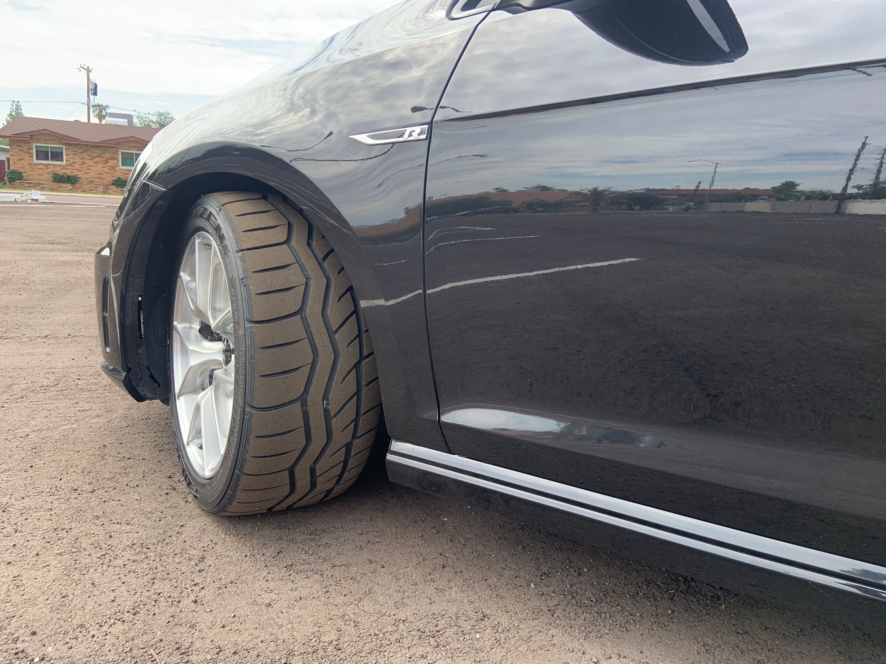 Black VW MK7 Golf R with 17" VS-5RS Apex wheels in Brushed Clear