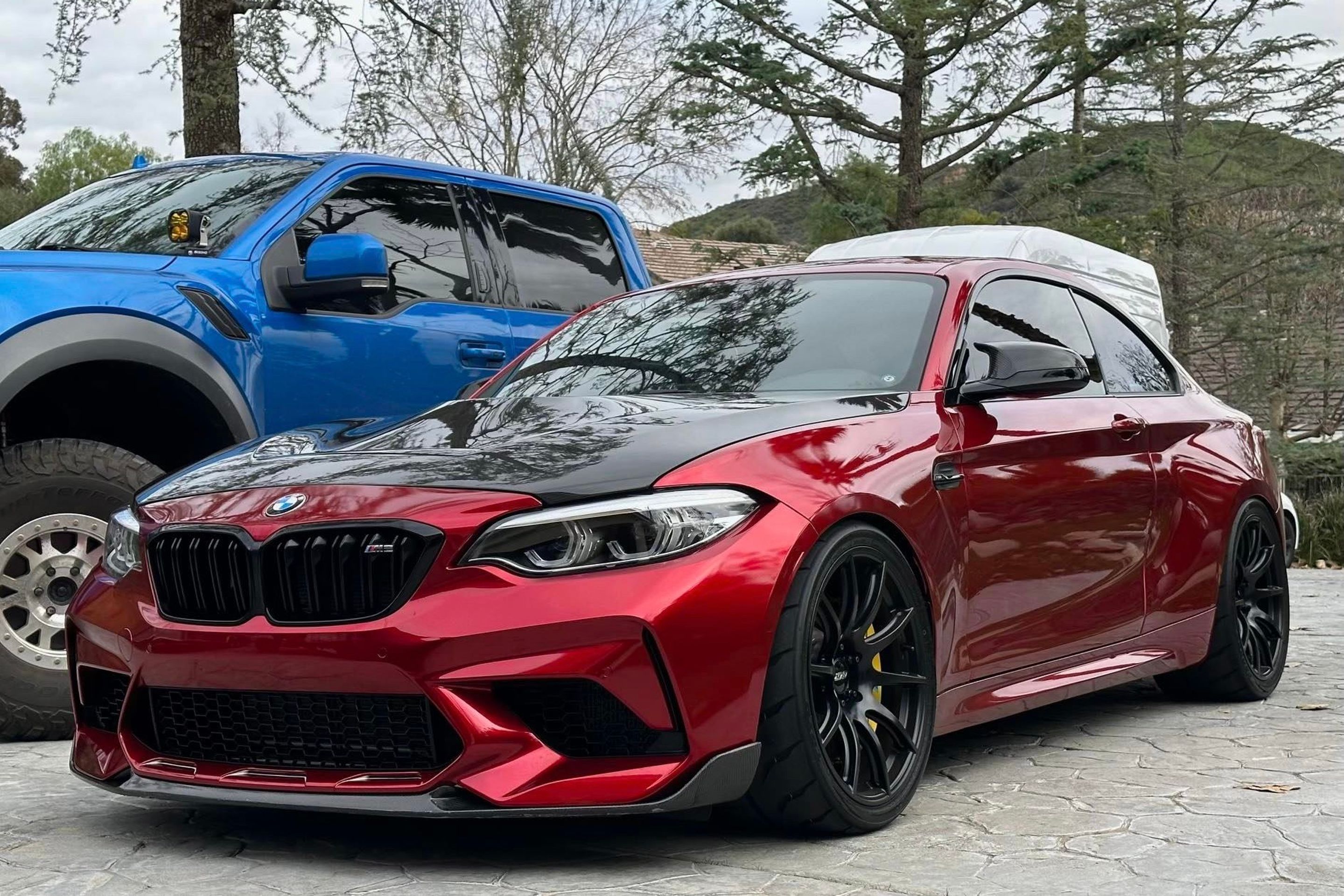 Red BMW F87 M2 with 19" SM-10 Apex wheels in Anthracite