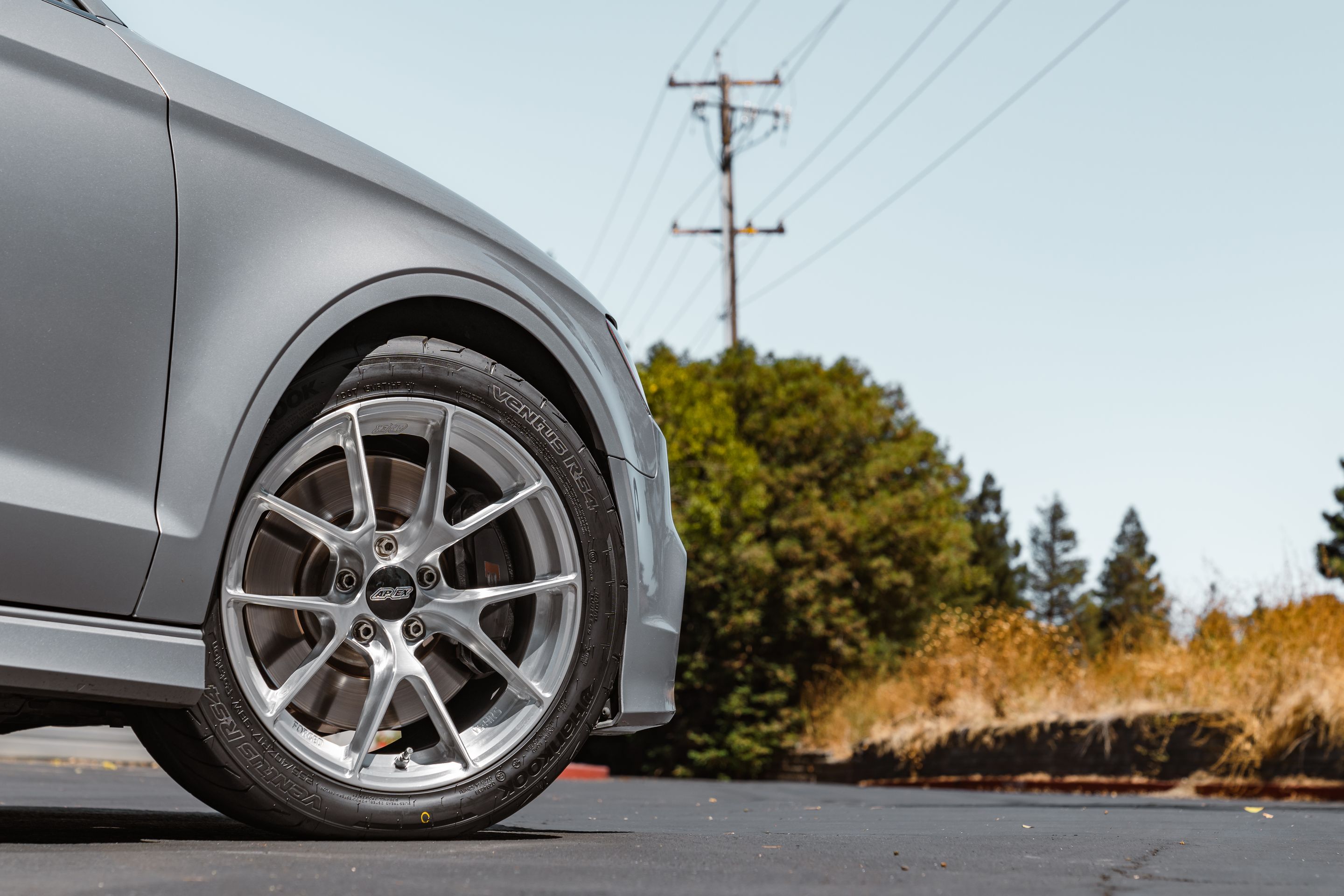 Silver Audi 8V S3 with 17" VS-5RS Apex wheels in Brushed Clear