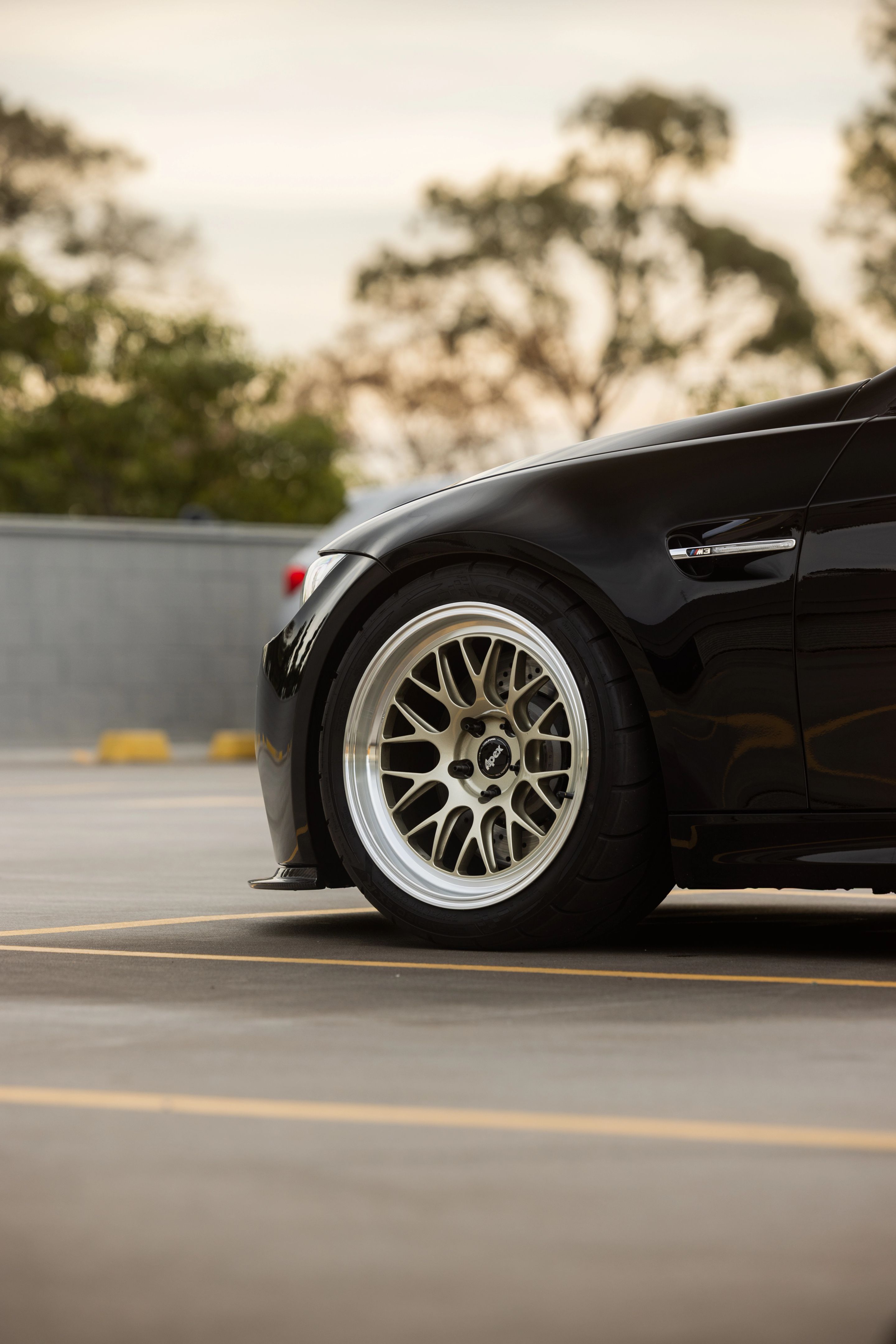 Black BMW E92 Coupe M3 with 18" ML-10RT Apex wheels in Machined Lip Gloss Motorsport Gold