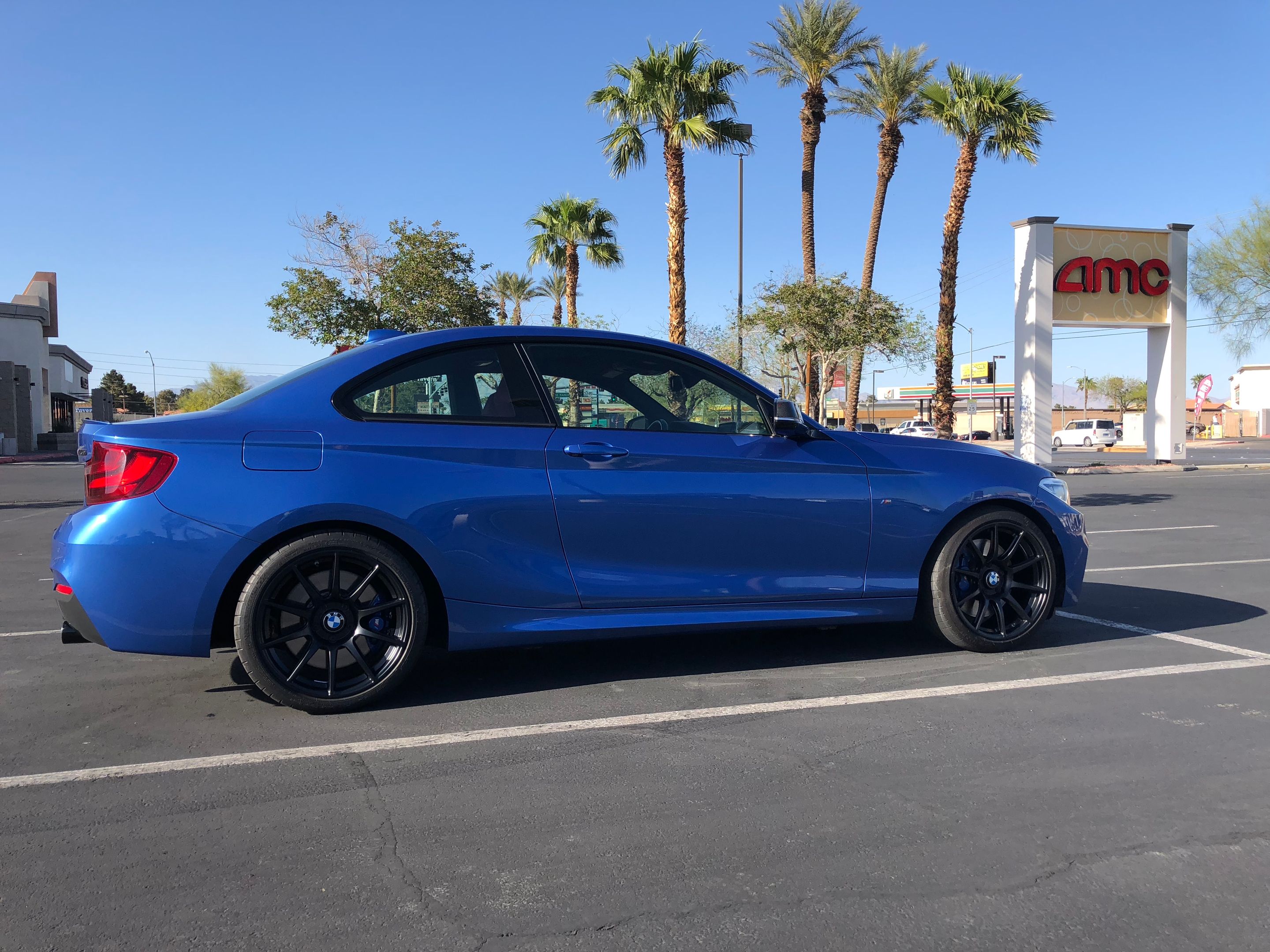 Blue BMW F22 Coupe 2 Series with 18" SM-10 Apex wheels in Satin Black
