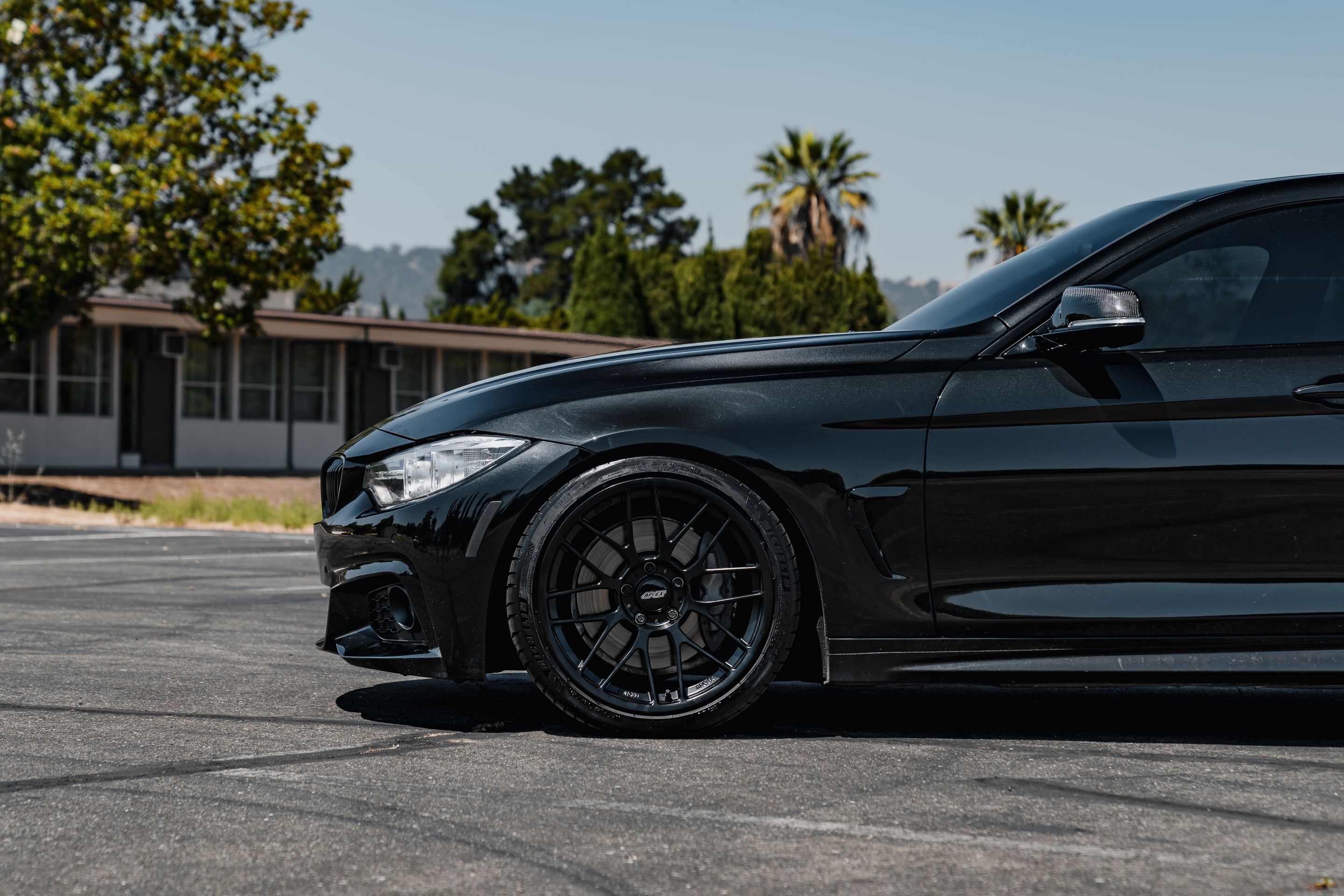 Black BMW F36 Gran Coupe 4 Series with 19" ARC-8RT Apex wheels in Satin Black