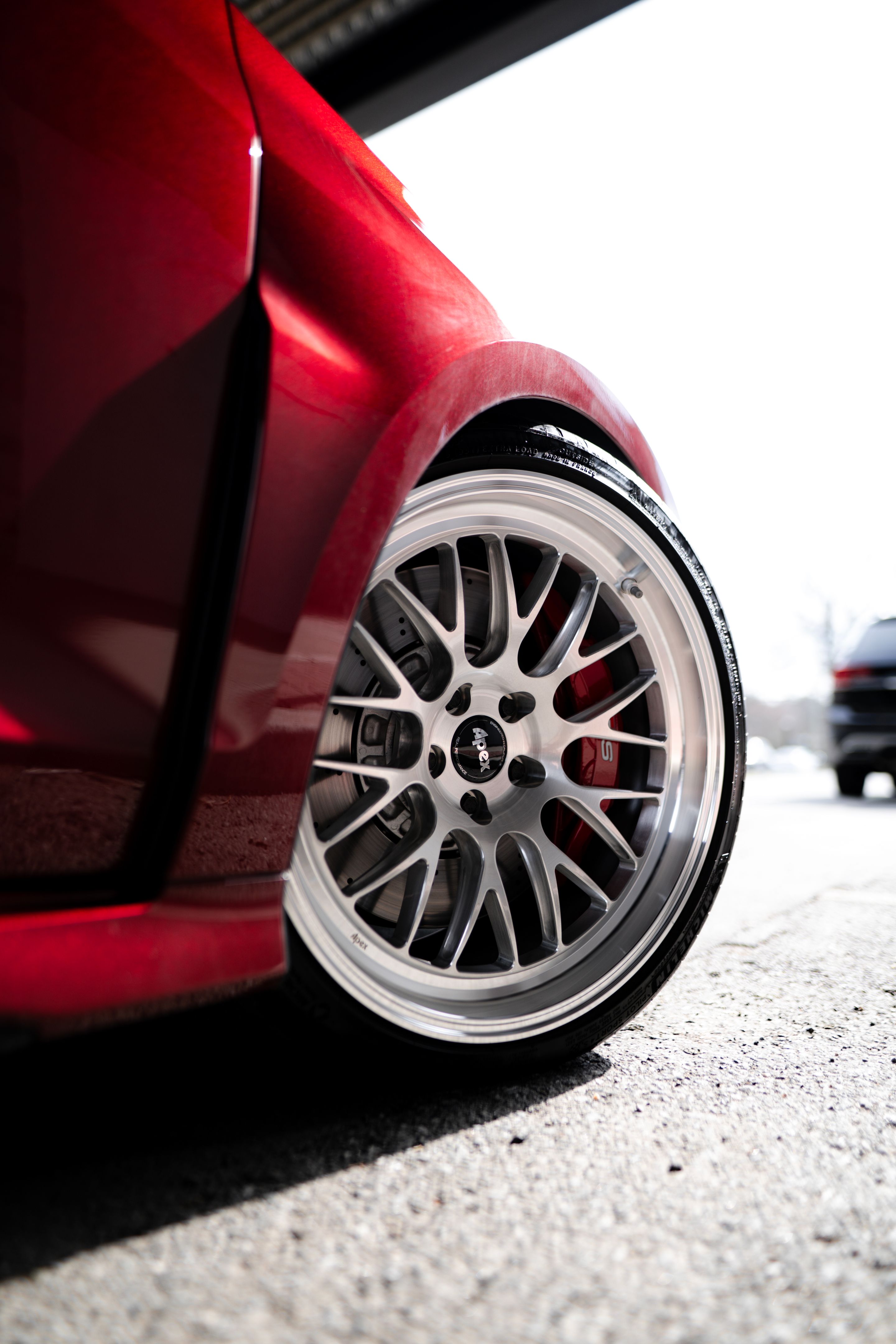 Red Audi 8Y RS 3 with 19" ML-10RT Apex wheels in Machined Lip Brushed Clear