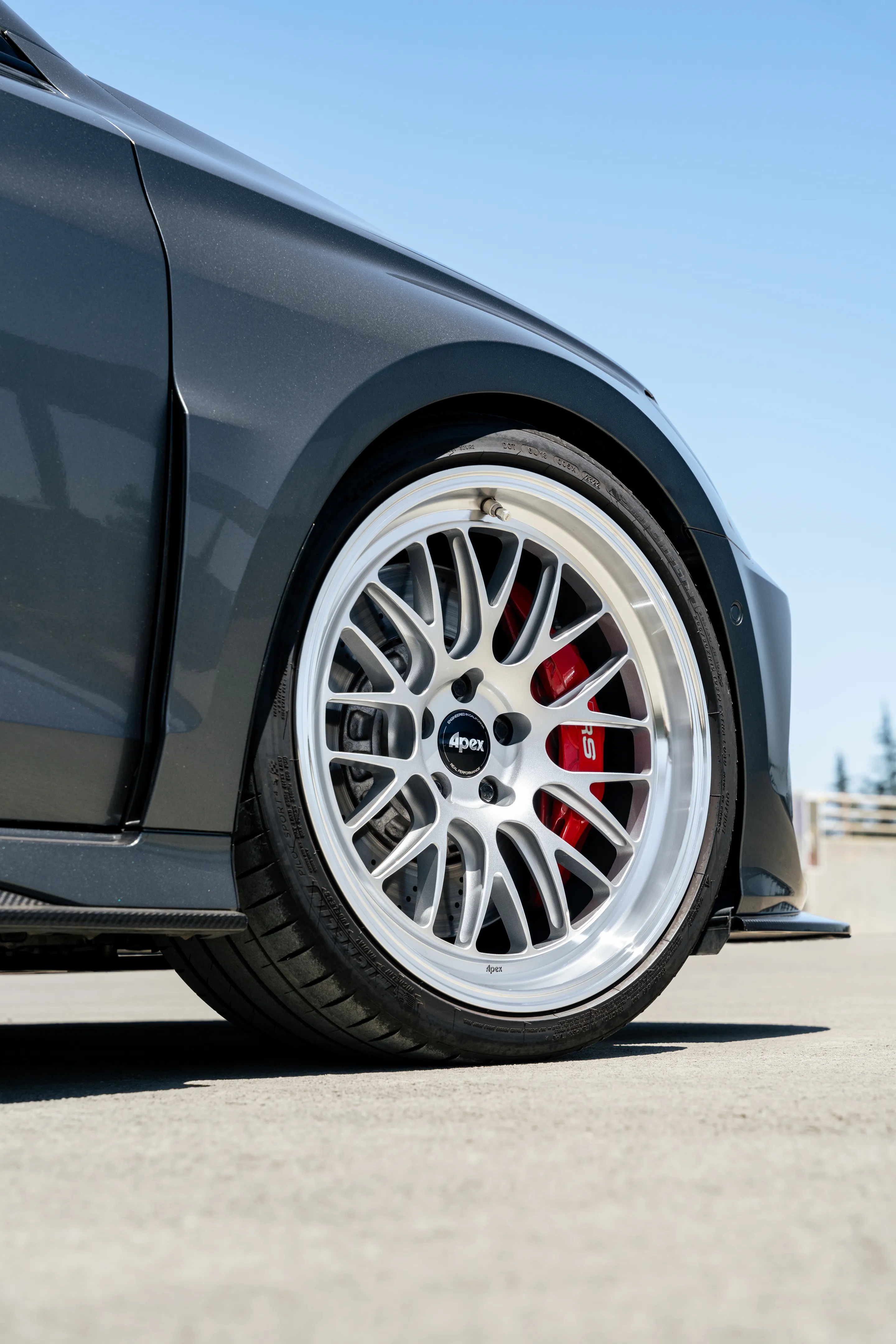 Grey Audi 8Y RS 3 with 19" ML-10RT Apex wheels in Machined Lip Race Silver