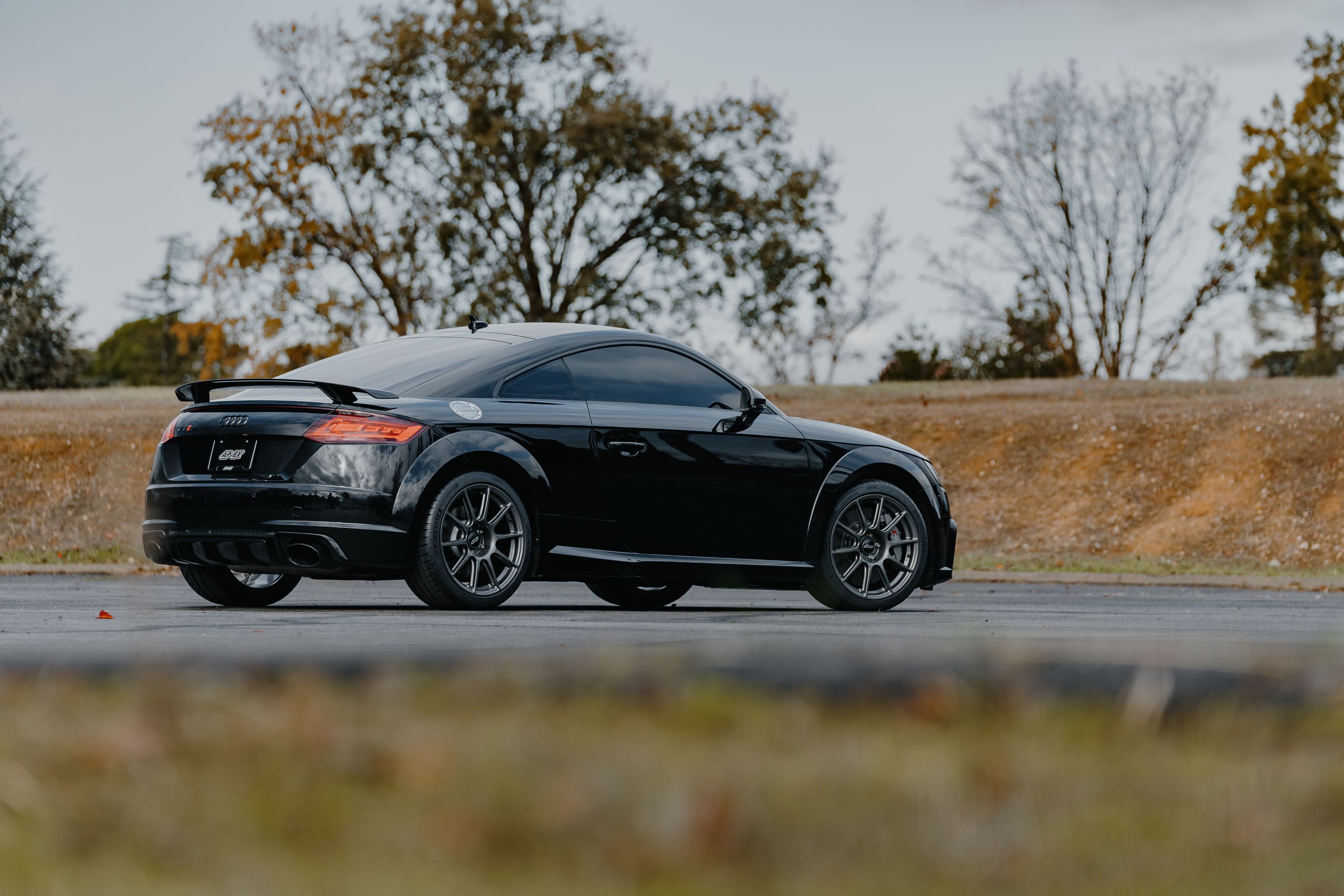 Black Audi FV/8S TT RS with 18" SM-10 Apex wheels in Anthracite
