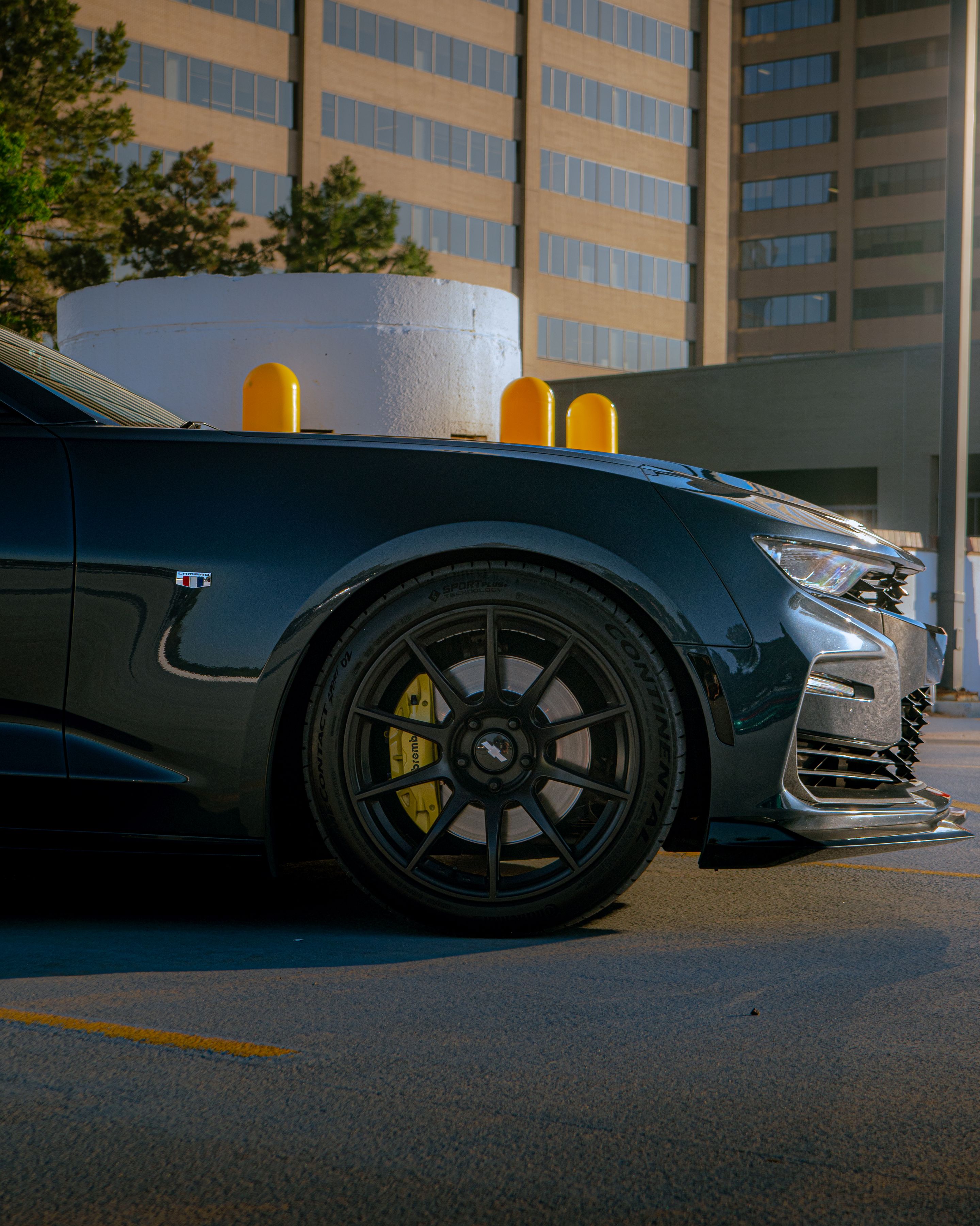 Grey Chevrolet 6th Gen Camaro SS with 19" SM-10 Apex wheels in Satin Black