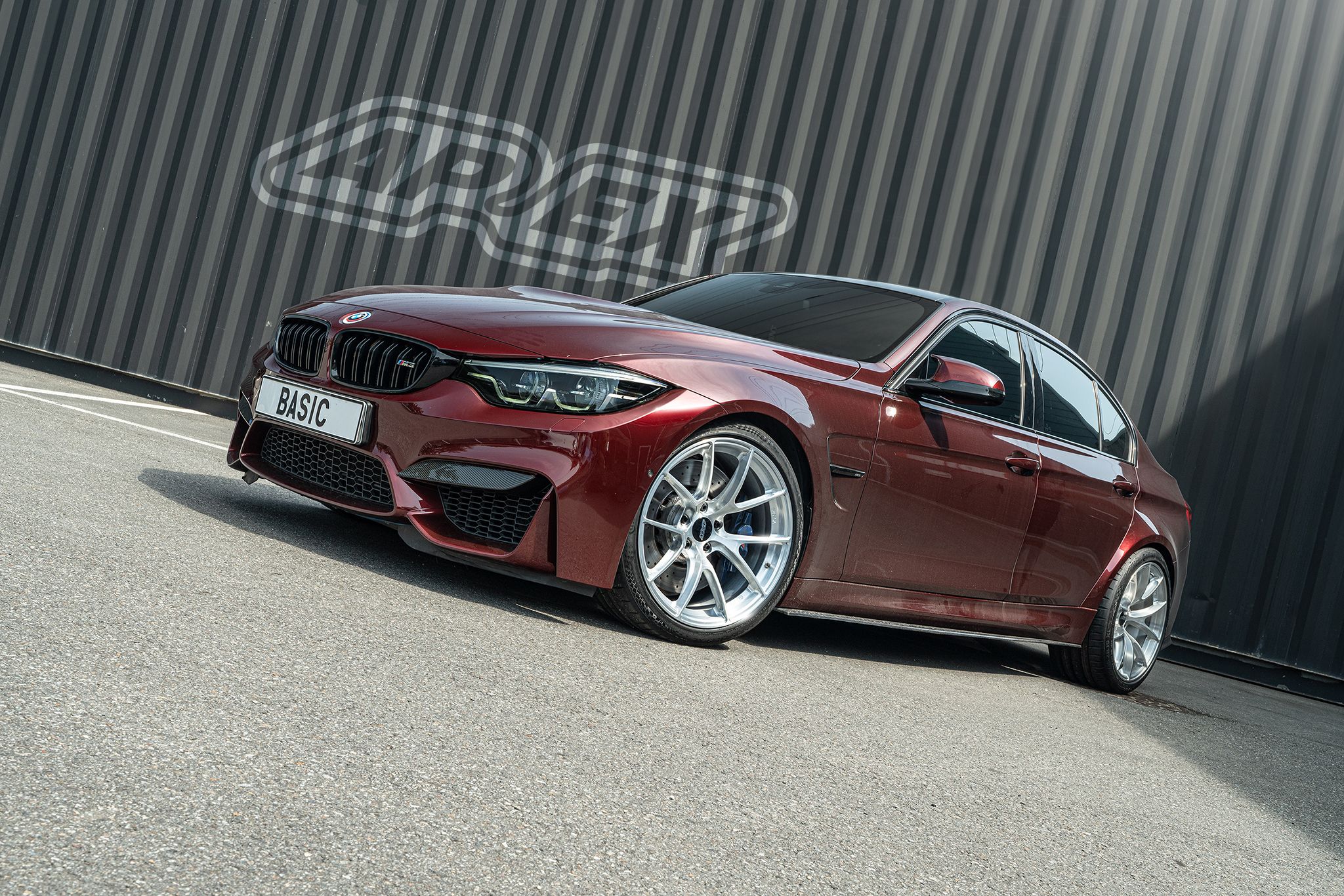 Red BMW F80 M3 with 19" VS-5RS Apex wheels in Brushed Clear