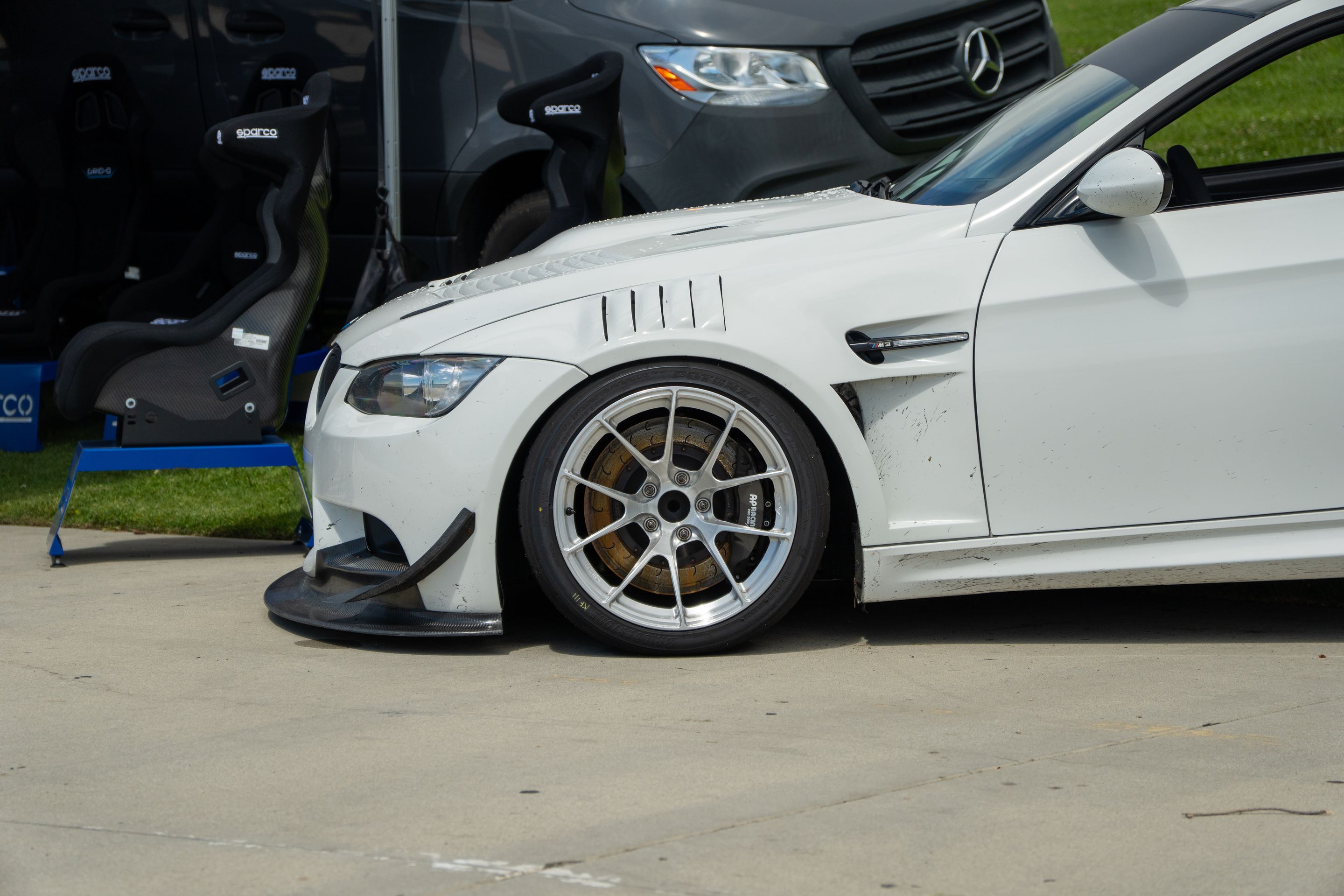 White BMW E92 Coupe M3 with 18" VS-5RS Apex wheels in Brushed Clear