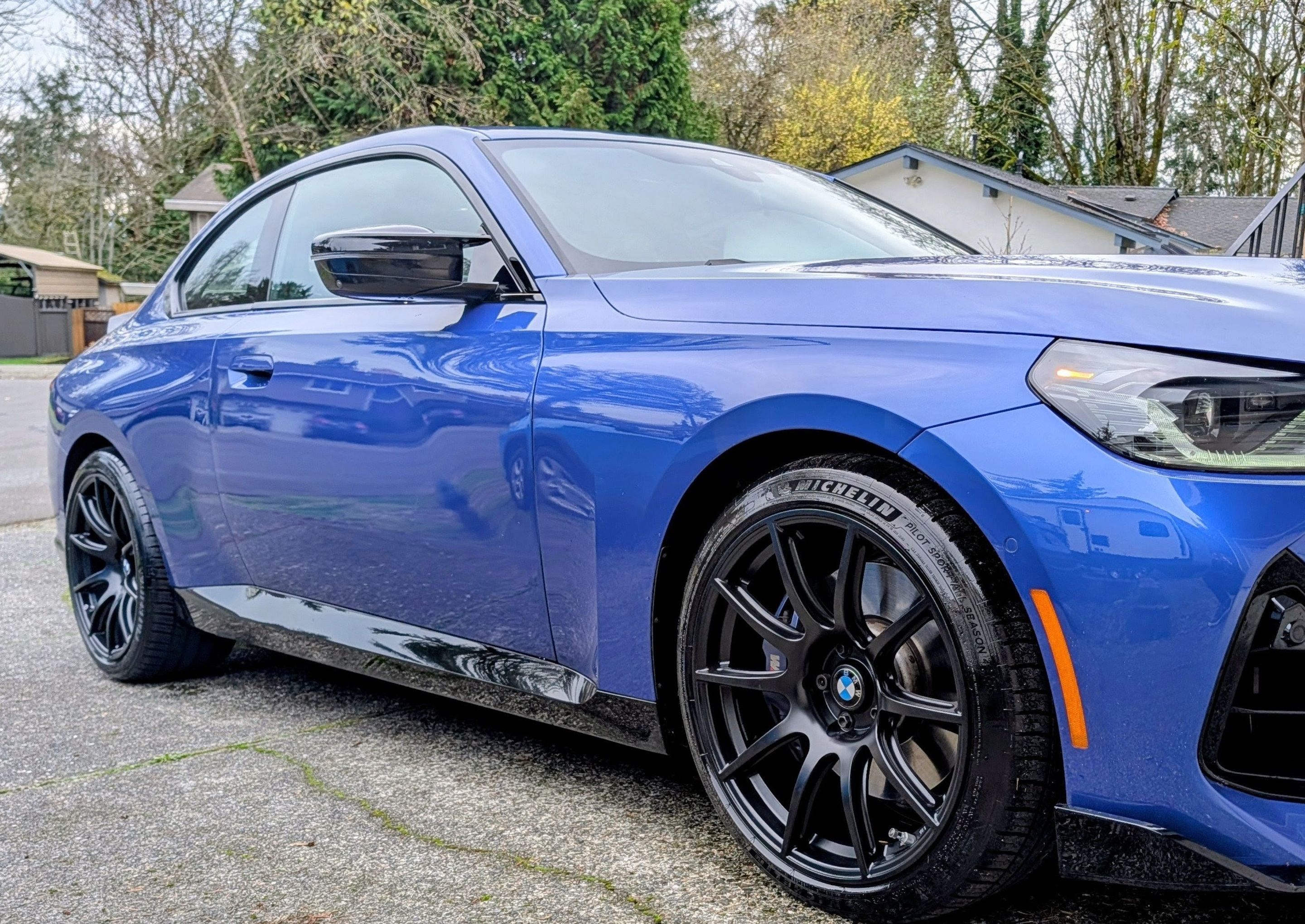 Blue BMW G42 2 Series with 19" SM-10 Apex wheels in Satin Black