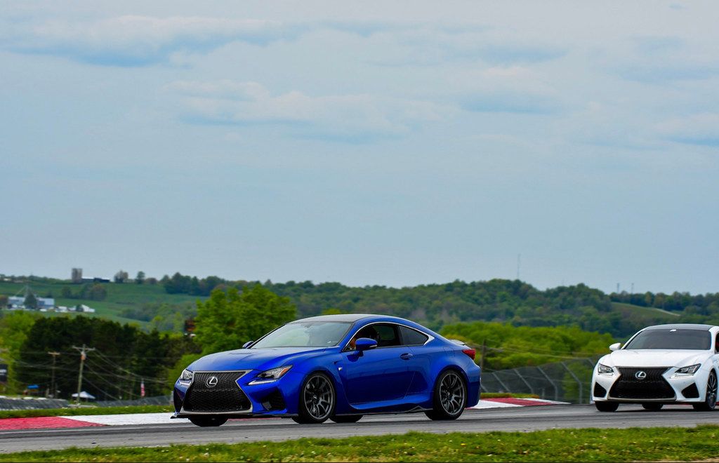 Blue Lexus USC10 RC-F with 19" SM-10 Apex wheels in Anthracite