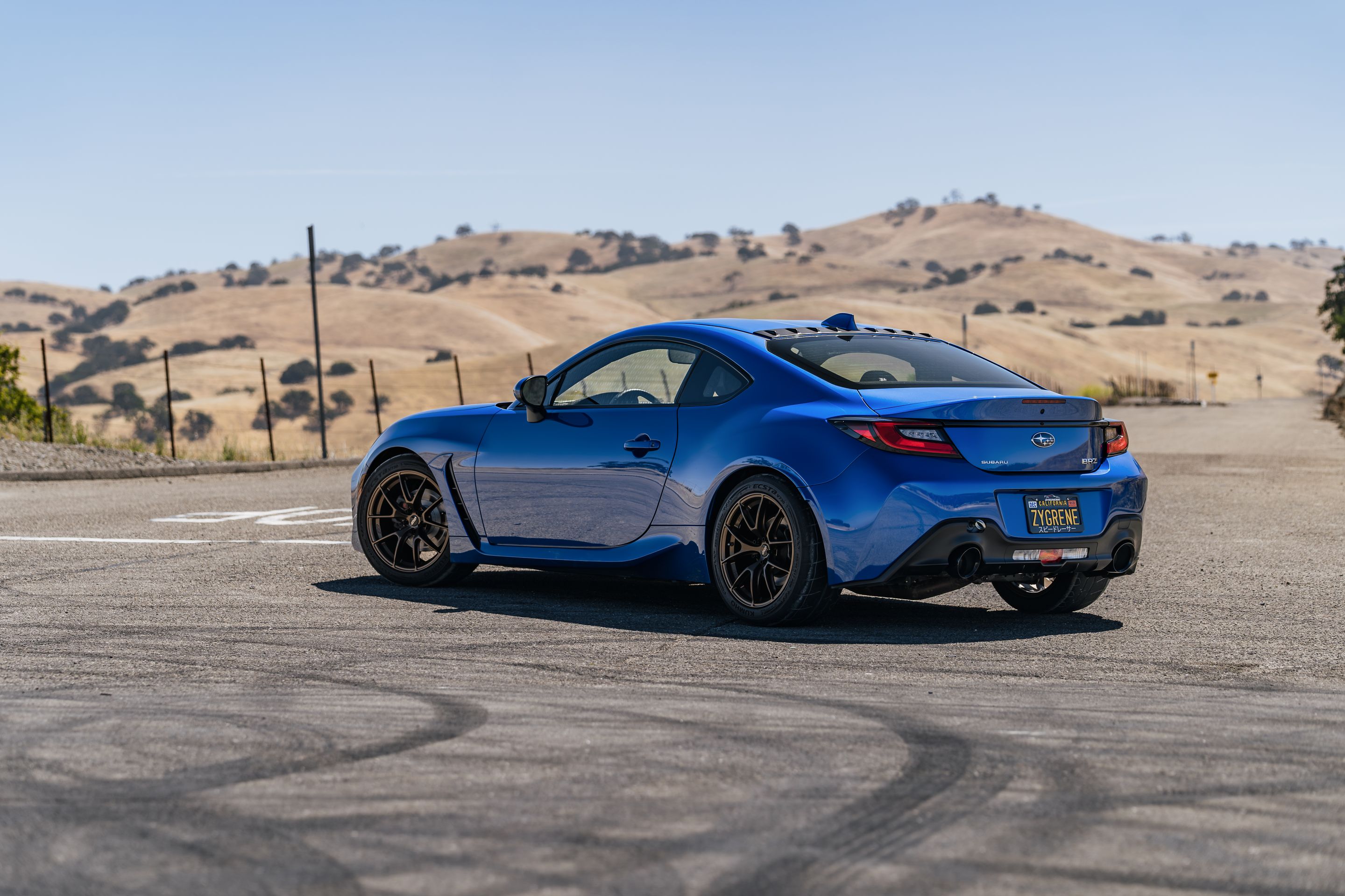Blue Subaru ZD8 / Gen 2 BRZ with 17" VS-5RS Apex wheels in Satin Bronze