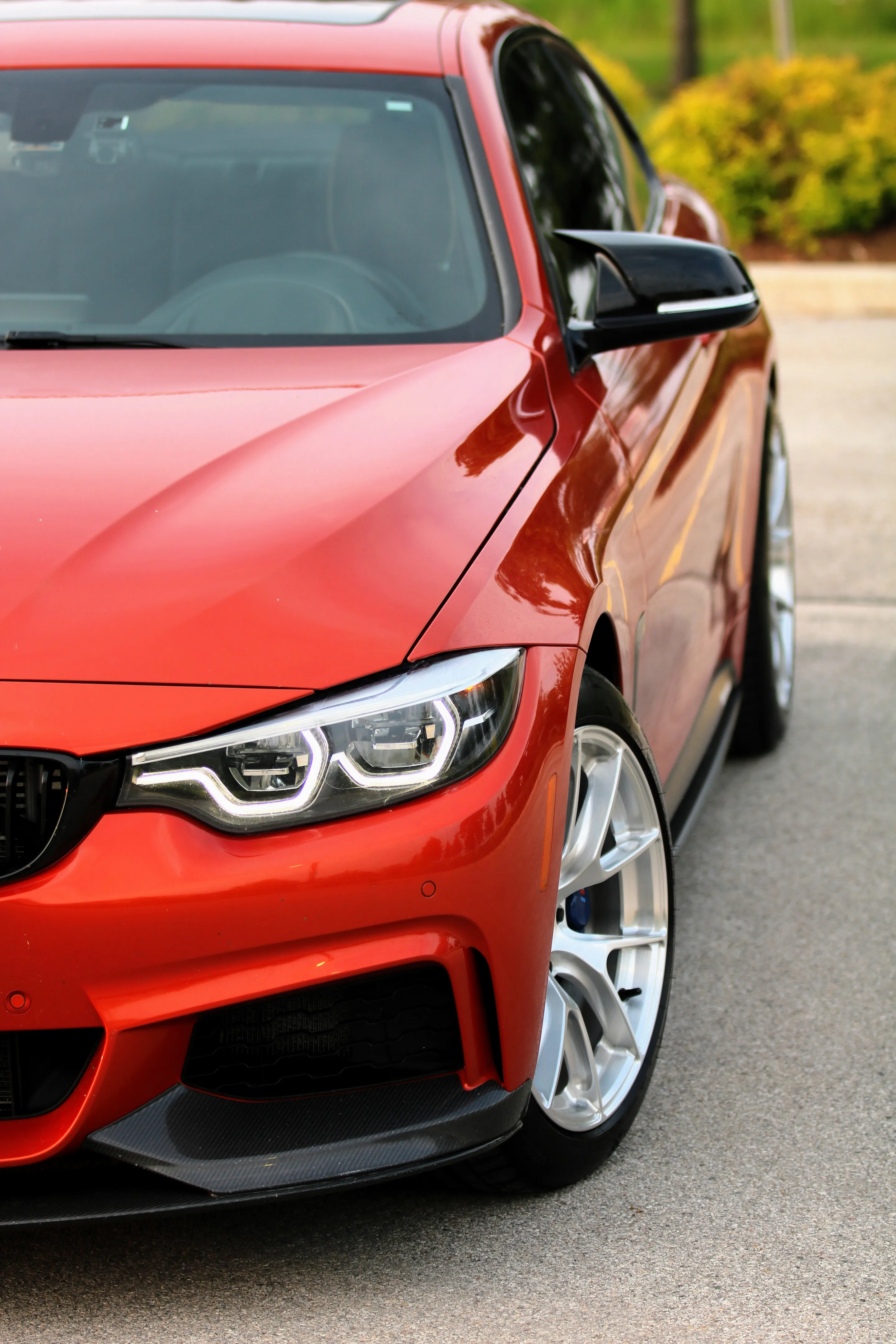 Orange BMW F32 Coupe 4 Series with 18" VS-5RS Apex wheels in Brushed Clear