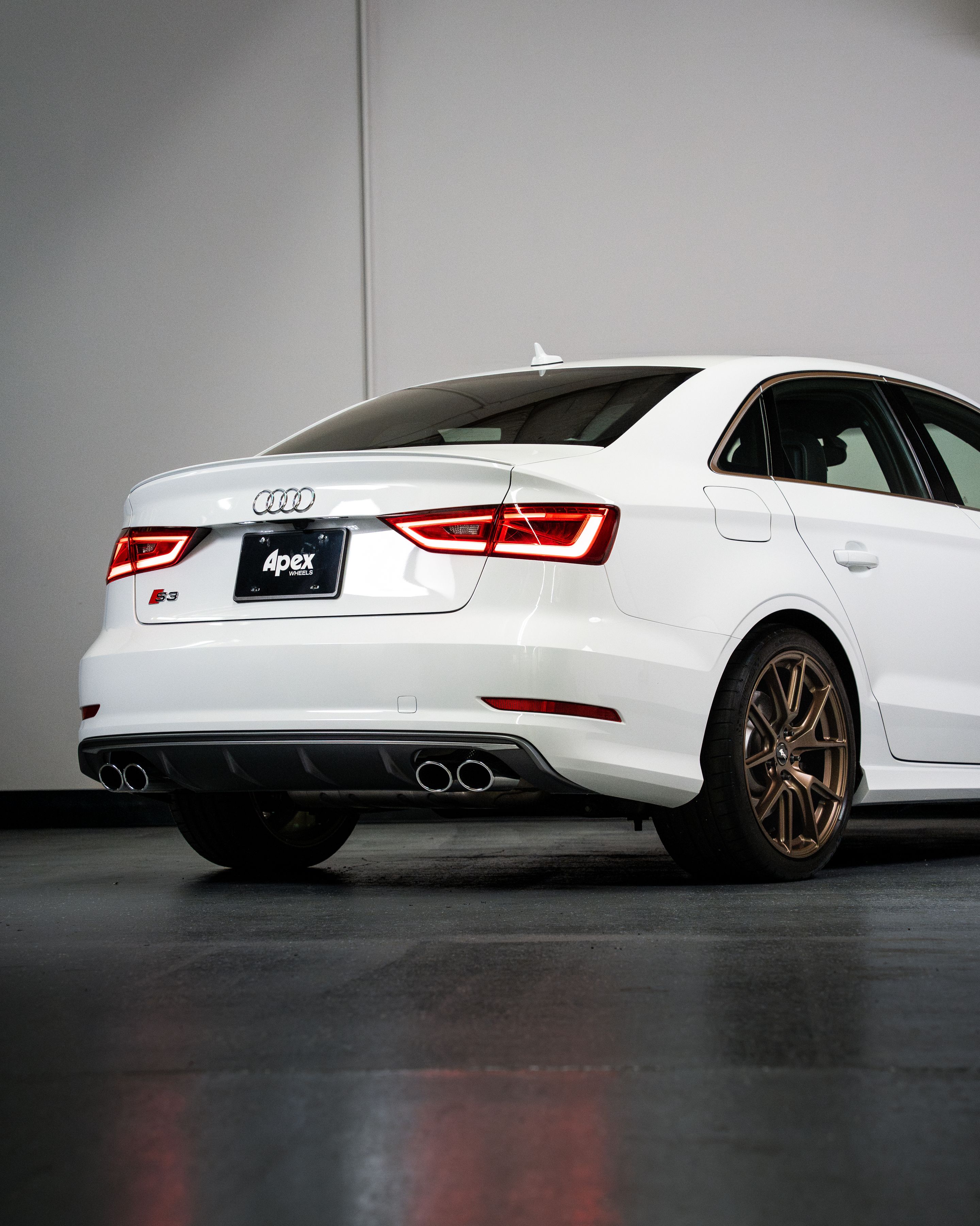 White Audi 8V S3 with 18" VS-5 Apex wheels in Satin Bronze