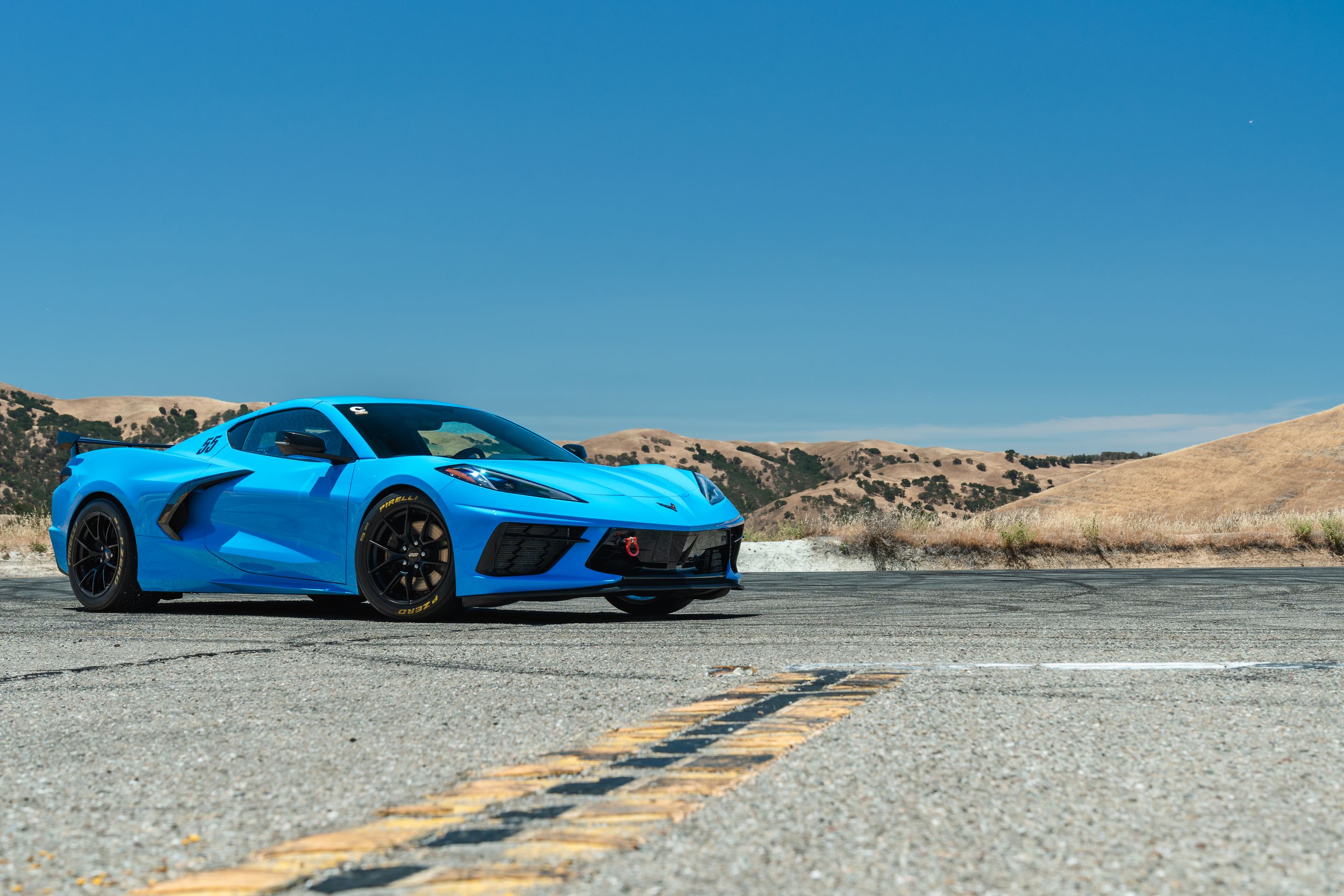 Blue Chevrolet C8 Corvette Stingray/Z51 with 18" VS-5RS Apex wheels in Satin Black