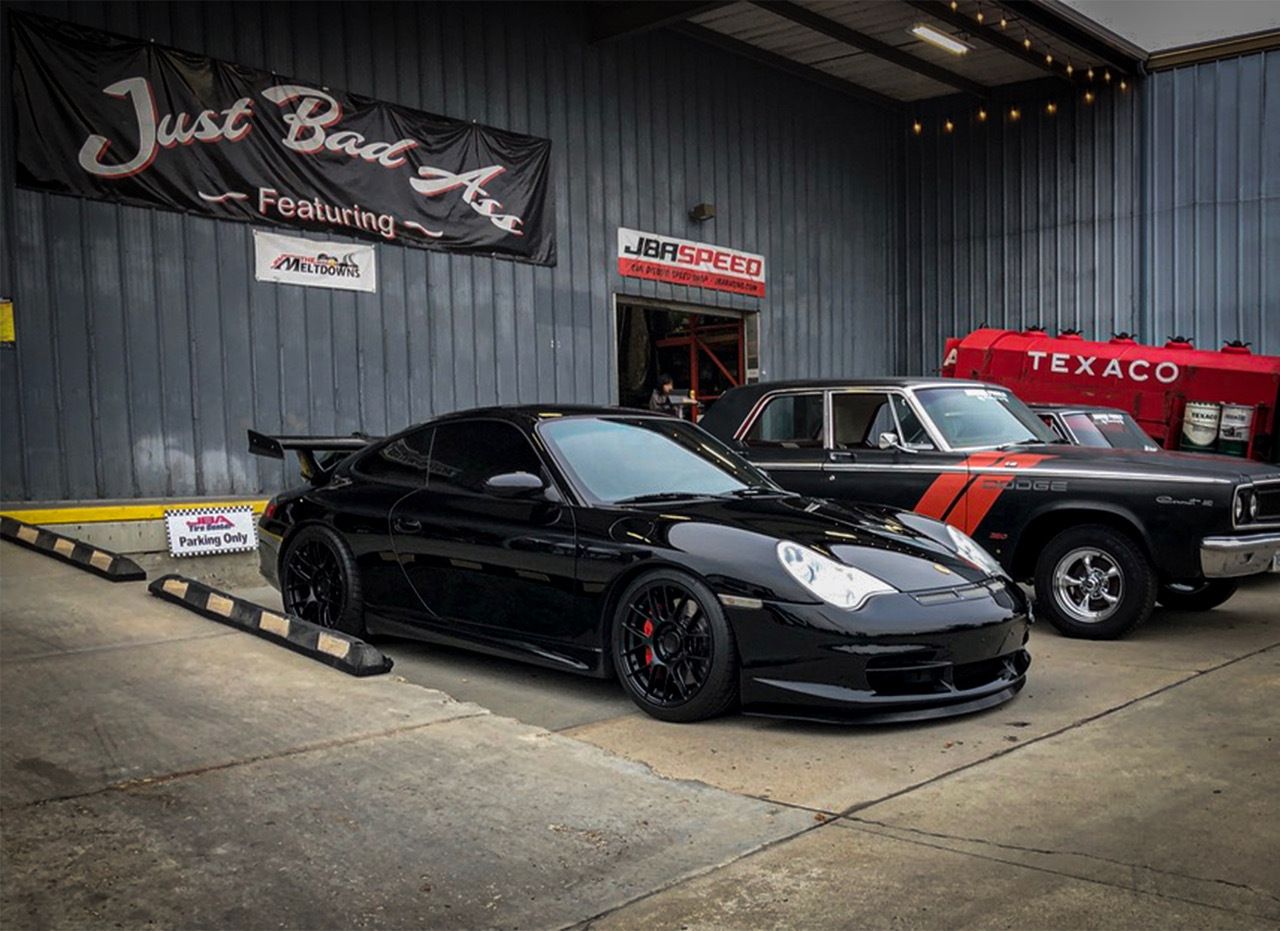 Black Porsche 911 996 GT3 with 18" EC-7RS Apex wheels in Satin Black