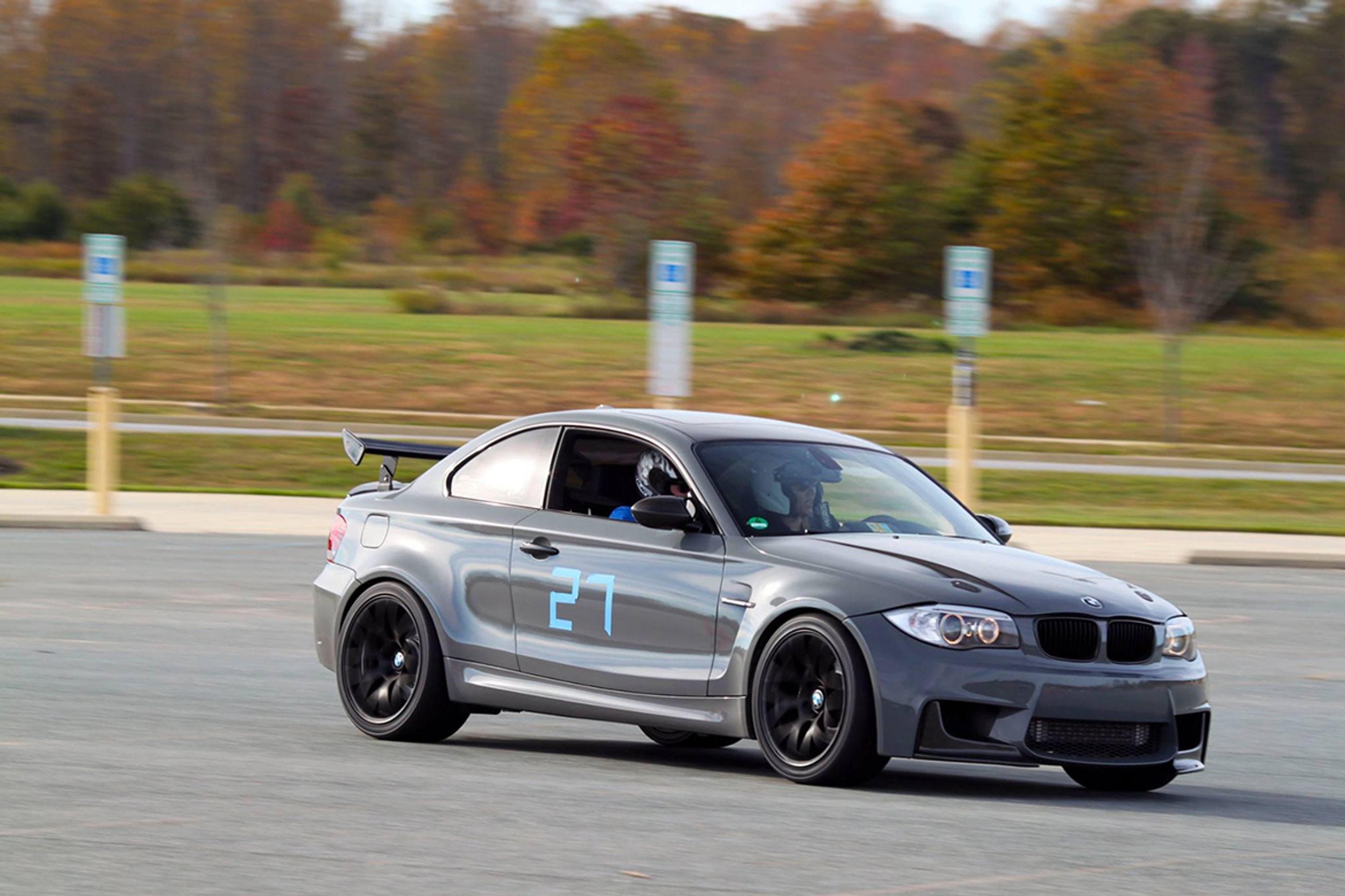 Grey BMW E82 Coupe 1 Series with 19" EC-7 Apex wheels in Satin Black