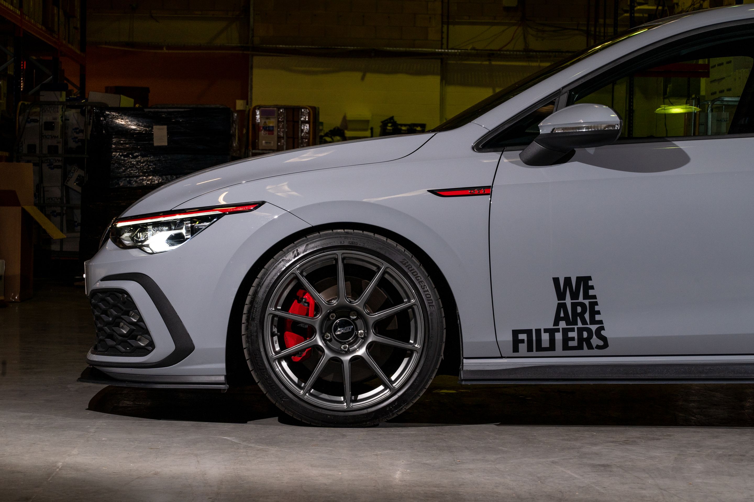 Grey VW MK8 GTI with 18" SM-10 Apex wheels in Anthracite