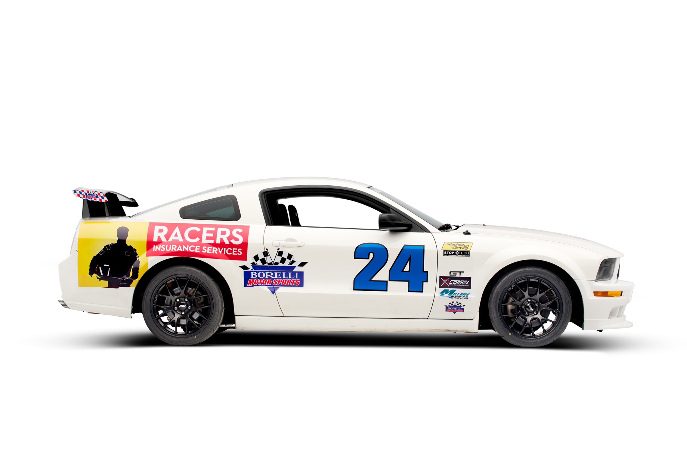 White Ford S197 Mustang GT with 18" EC-7 Apex wheels in Satin Black