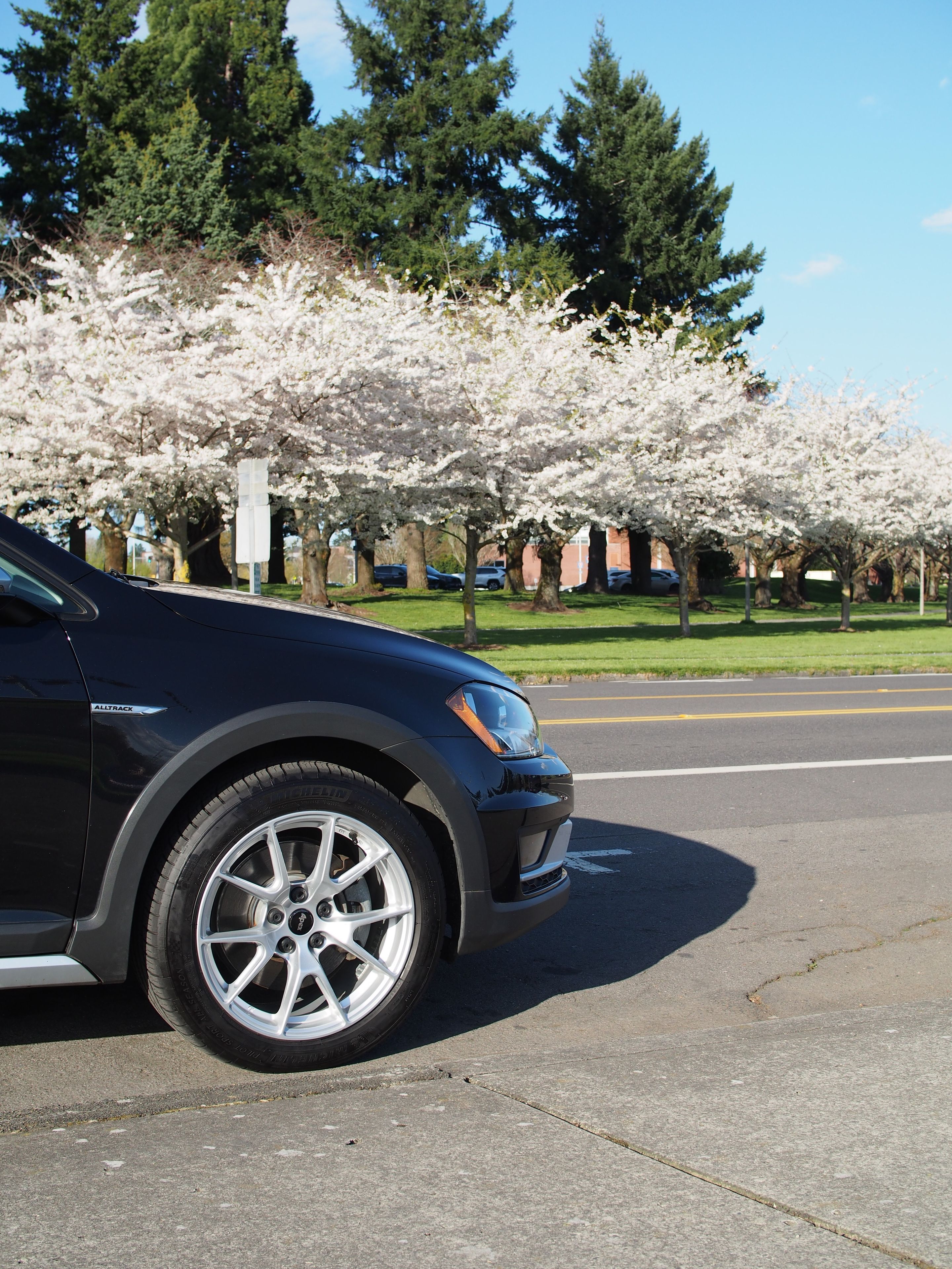 Black VW MK7 Alltrack/SportWagen Alltrack with 17" VS-5 Apex wheels in Race Silver