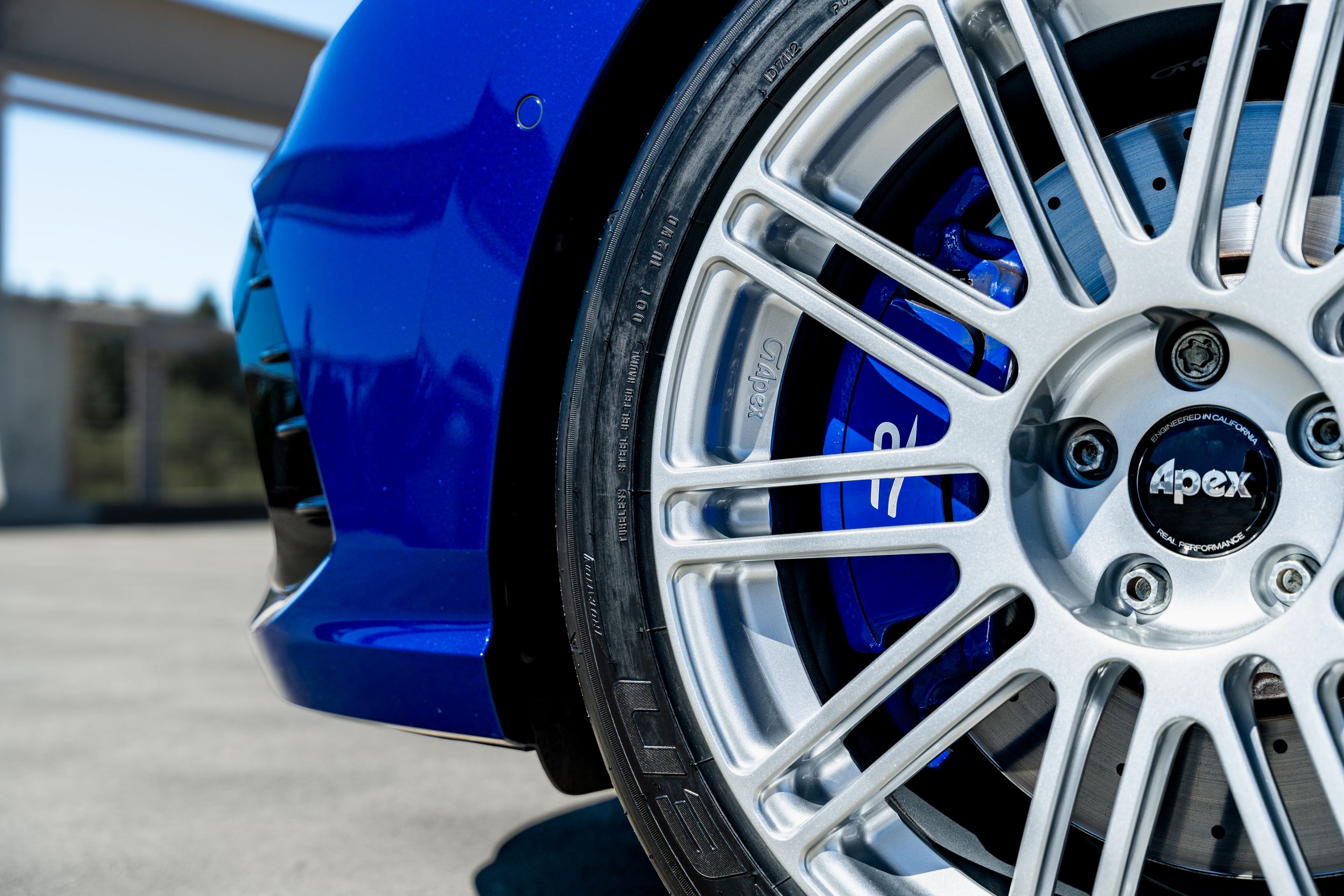 Blue VW MK8 Golf R with 18" TC-10RT Apex wheels in Race Silver