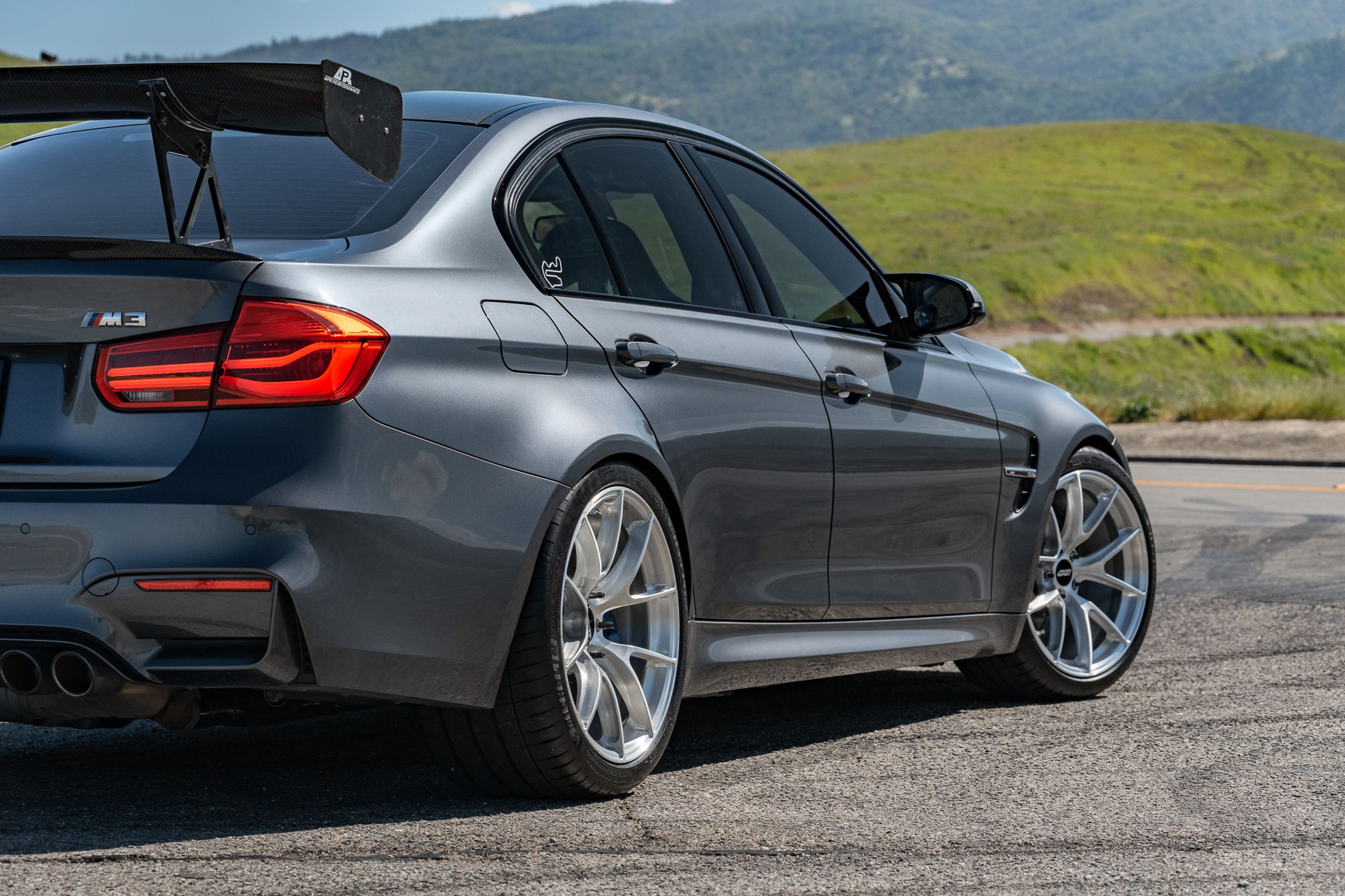 Grey BMW F80 M3 with 19" VS-5RS Apex wheels in Brushed Clear