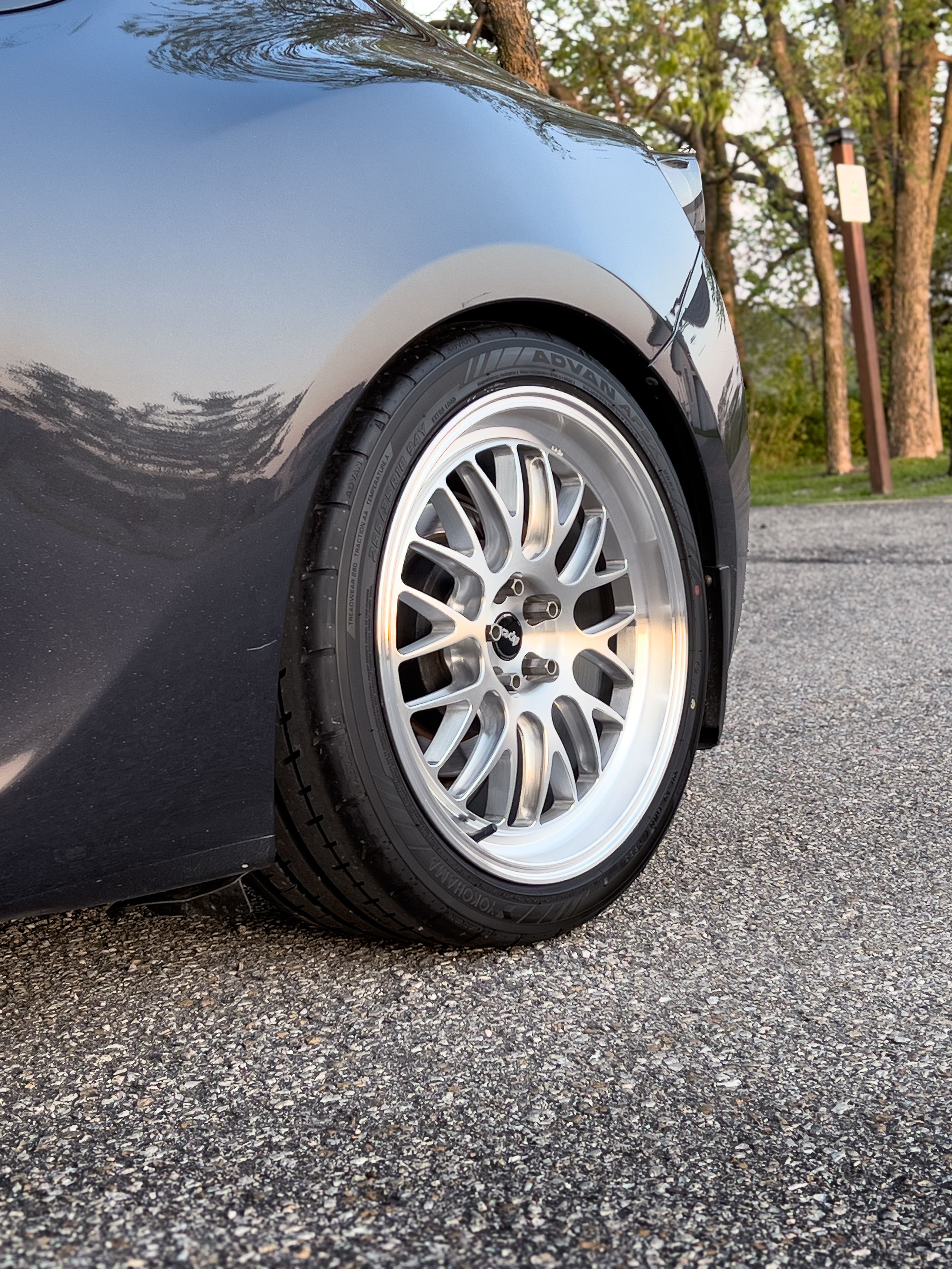 Grey Scion FR-S with 18" ML-10RT Apex wheels in Machined Lip Brushed Clear
