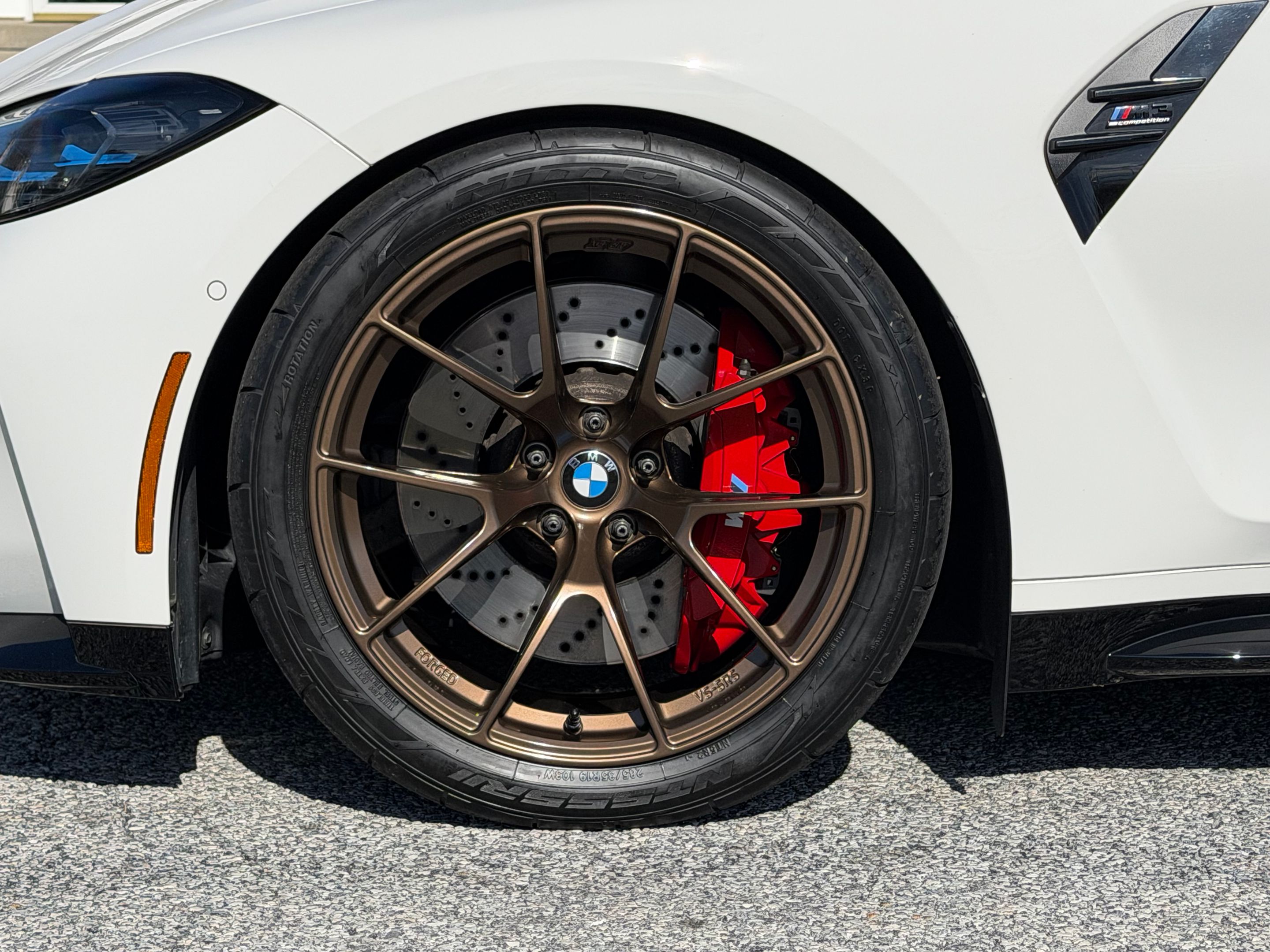 White BMW G80 M3 with 19" VS-5RS Apex wheels in Satin Bronze