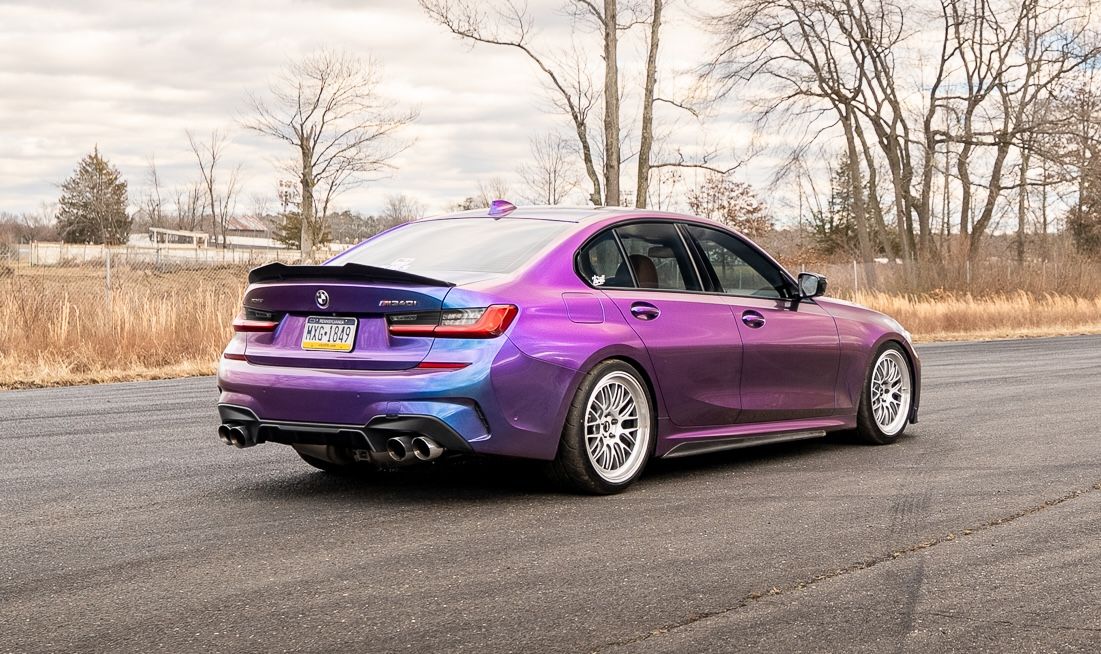 Purple BMW G20 Sedan 3 Series with 19" ML-10RT Apex wheels in Machined Lip Race Silver