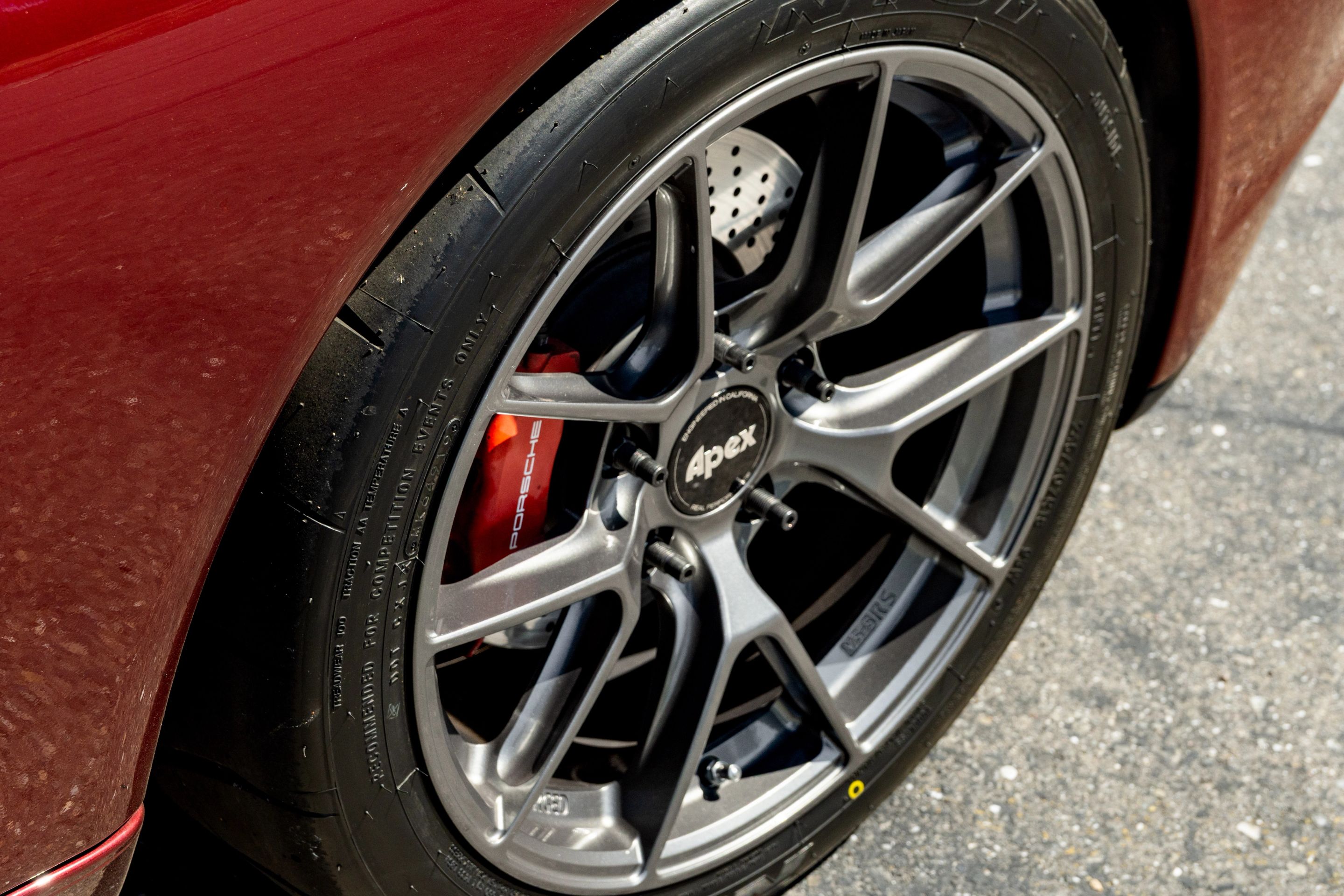 Red Porsche 986 Boxster with 18" VS-5RS Apex wheels in Anthracite