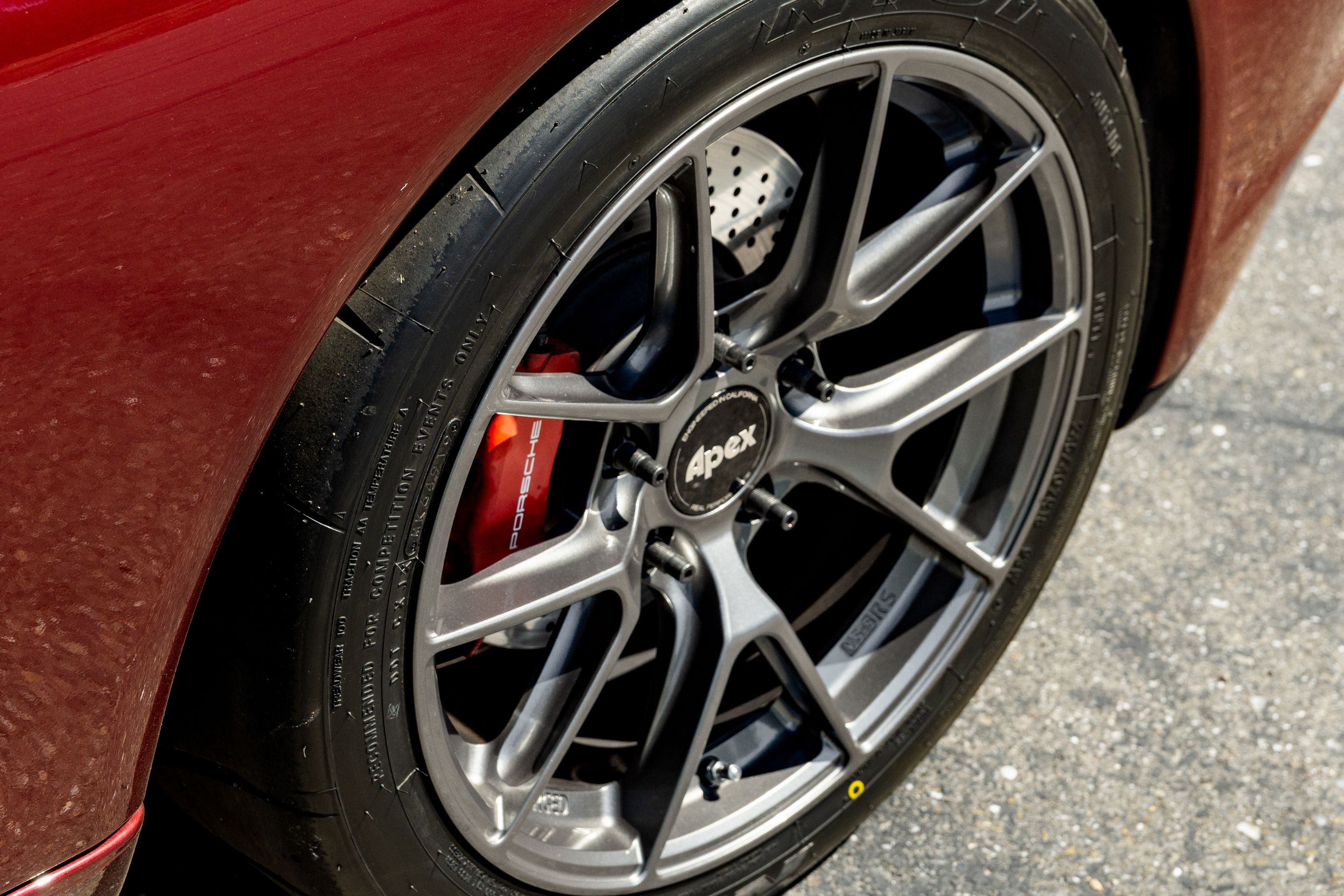 Red Porsche 986 Boxster with 18" VS-5RS Apex wheels in Anthracite