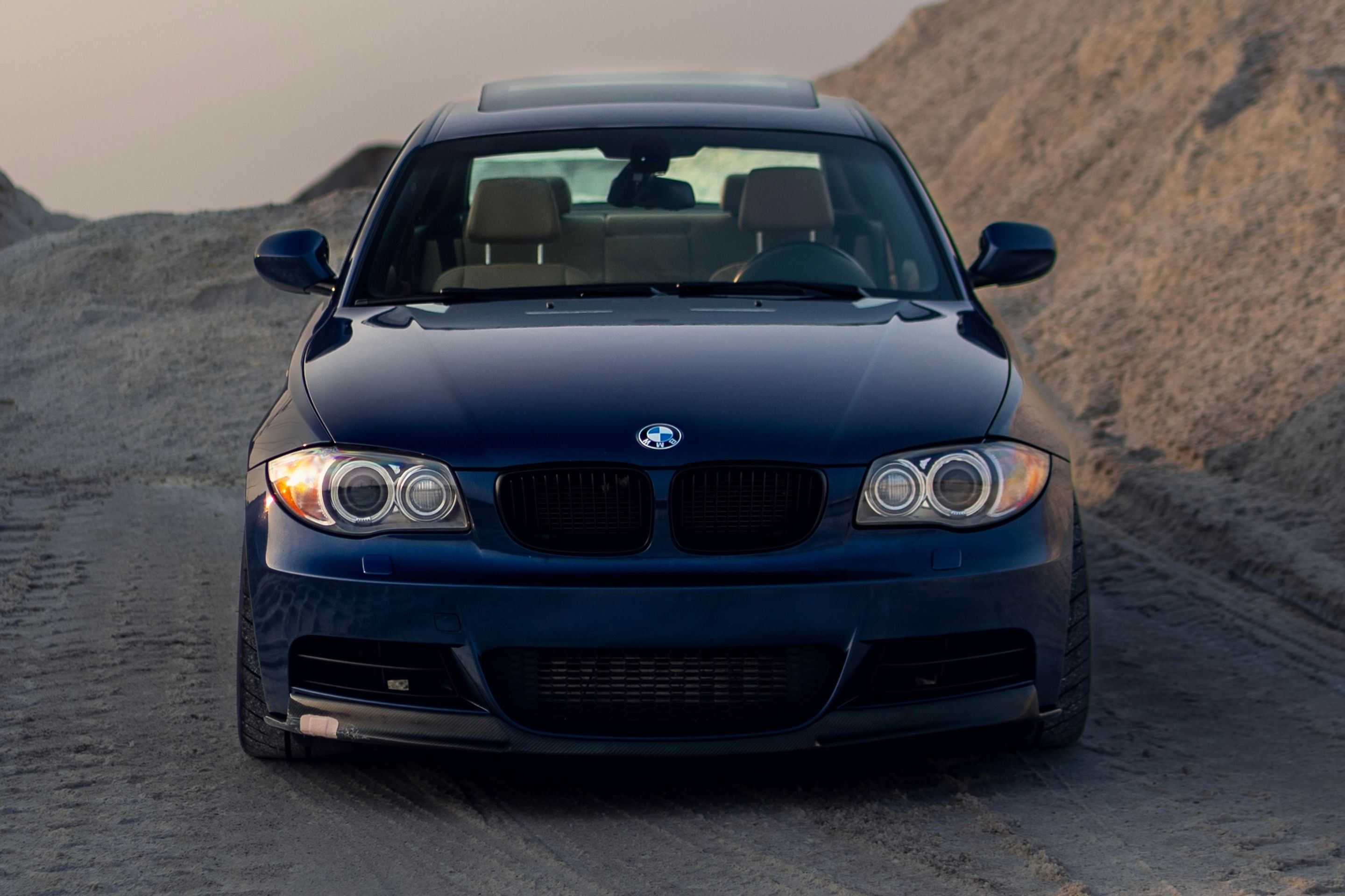 Blue BMW E82 Coupe 1 Series with 17" ARC-8 Apex wheels in Satin Black