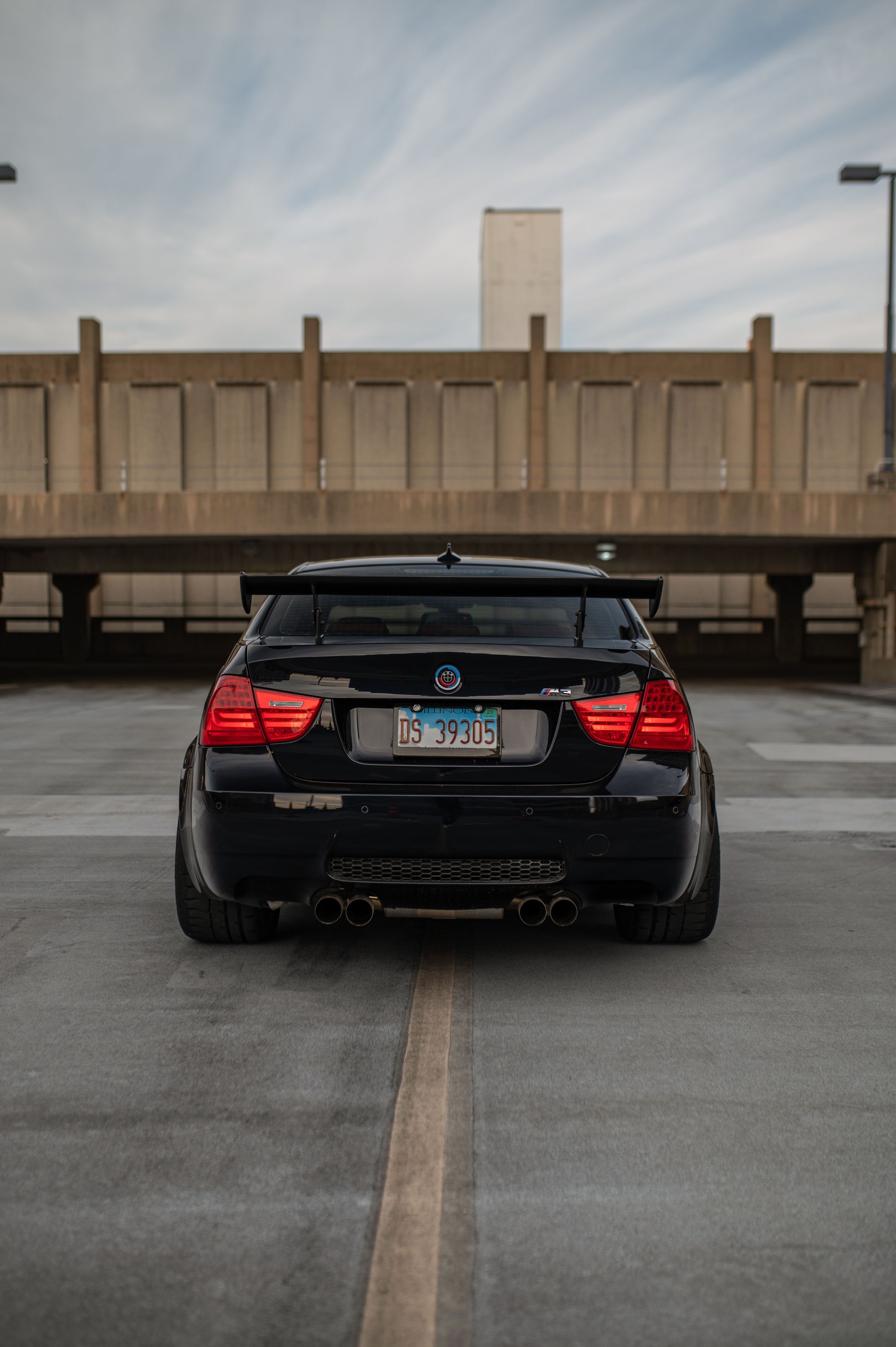 Black BMW E90 Sedan M3 with 18" ARC-8 Apex wheels in Satin Black